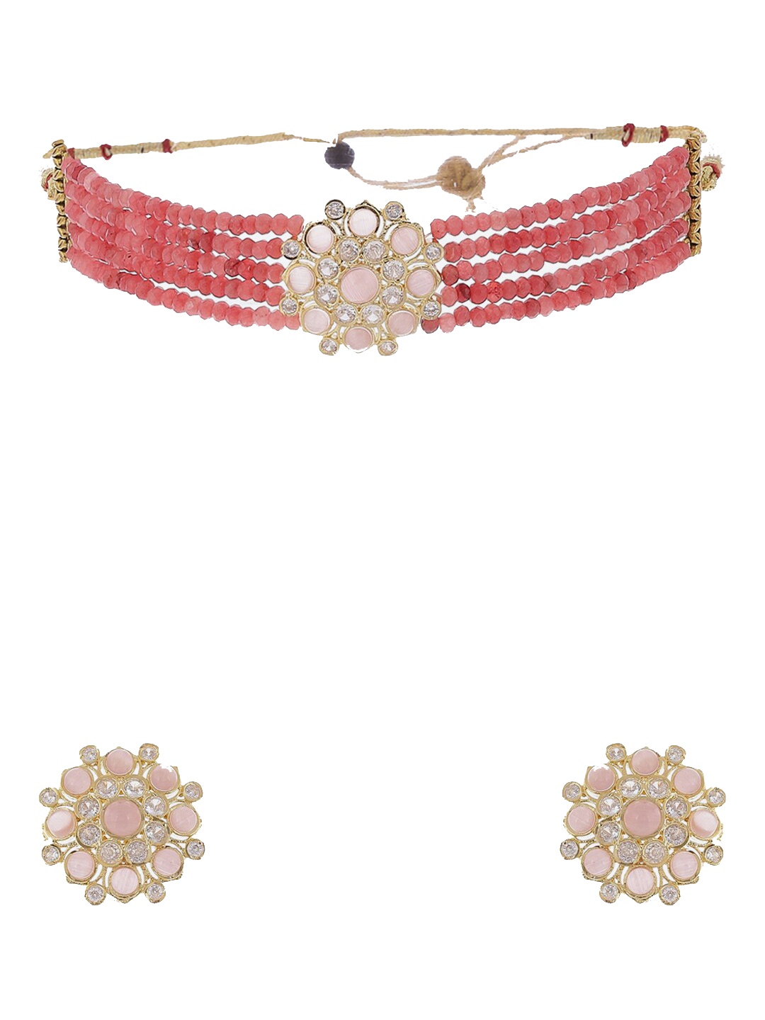 

Biba Women Peach Stone-Studded & Beaded Jewellery Set