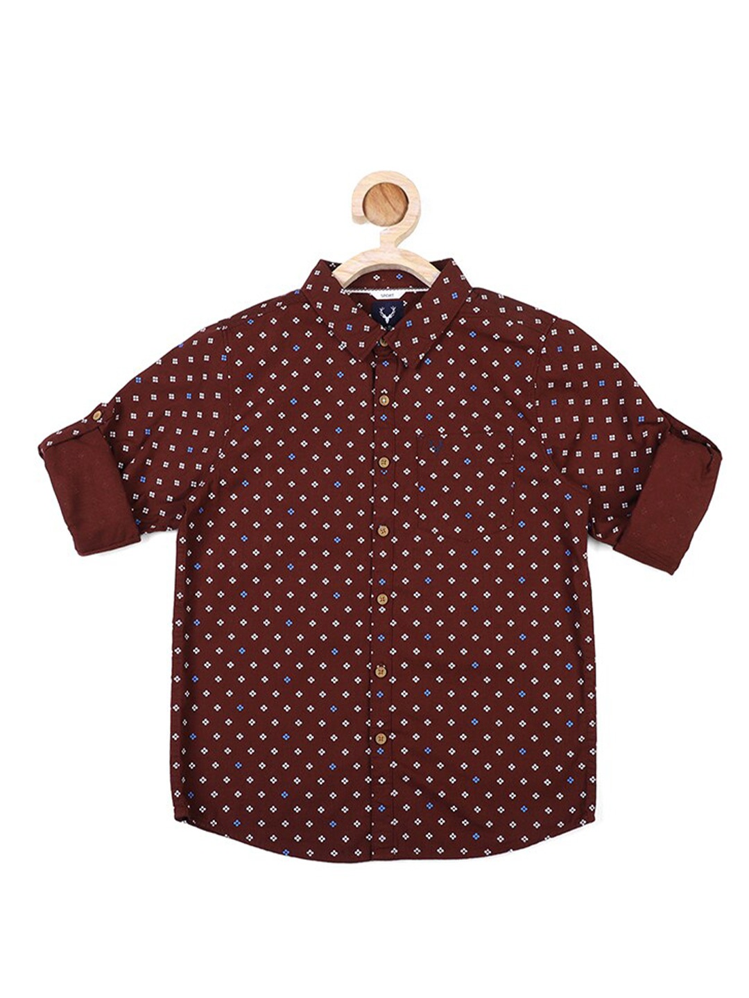 

Allen Solly Junior Boys Maroon Slim Fit Printed Casual Cotton Shirt