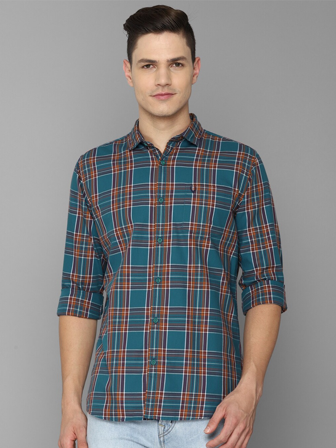 

Allen Solly Sport Men Blue Tartan Checked Casual 100% Cotton Shirt