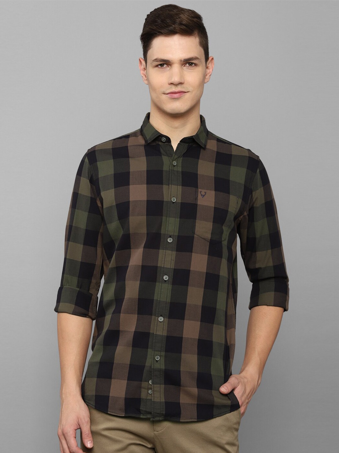 

Allen Solly Sport Men Olive Green Buffalo Checks Casual Pure Cotton Shirt