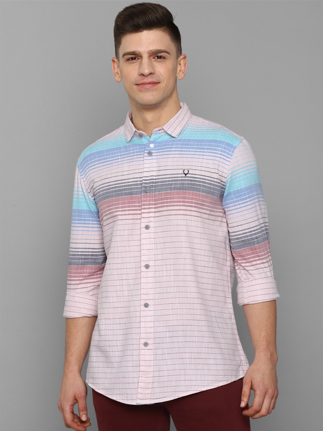 

Allen Solly Sport Men Pink Horizontal Stripes Casual Pure Cotton Shirt