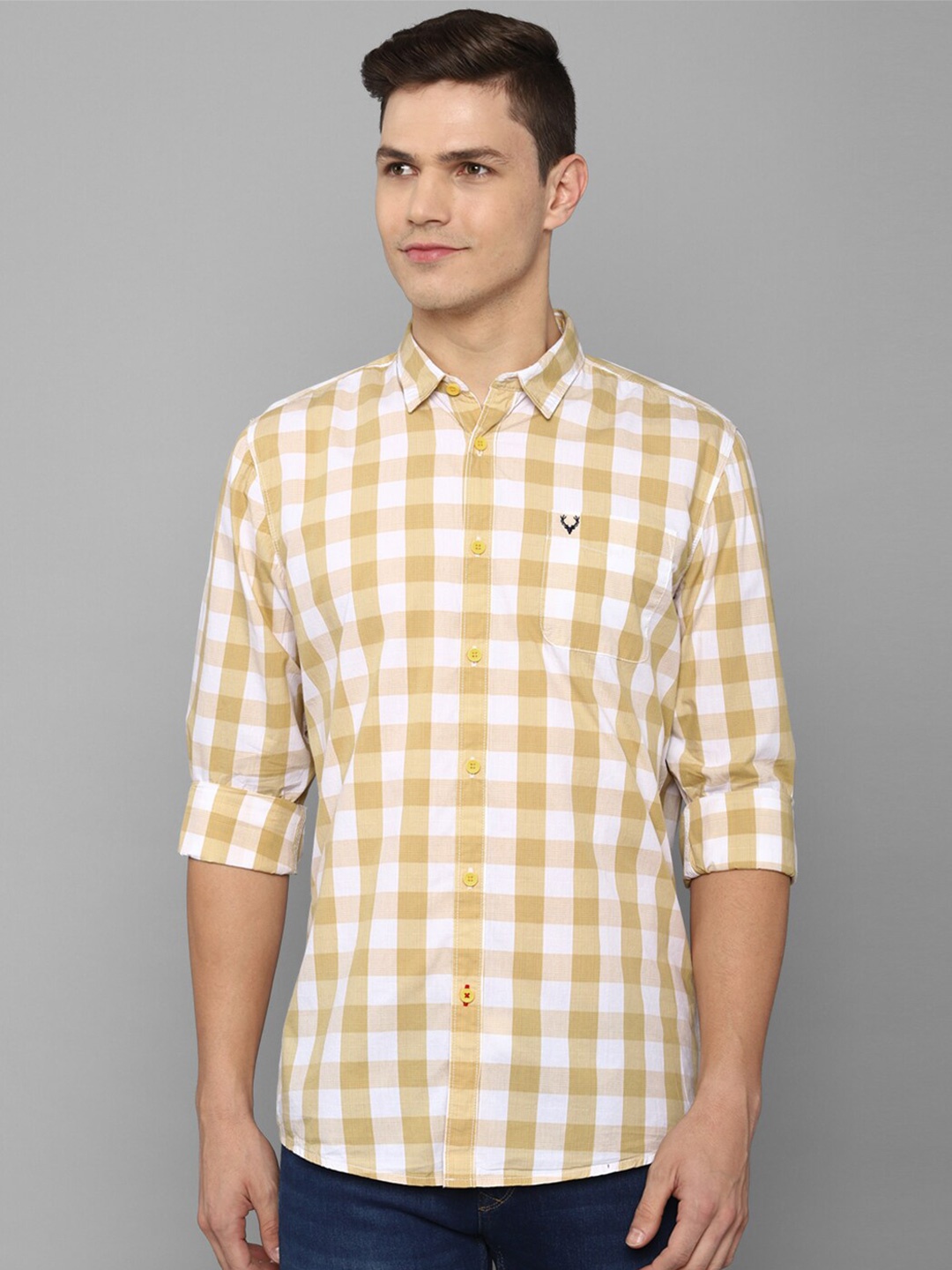 

Allen Solly Sport Men Pure cotton Yellow Gingham Checks Checked Casual Shirt