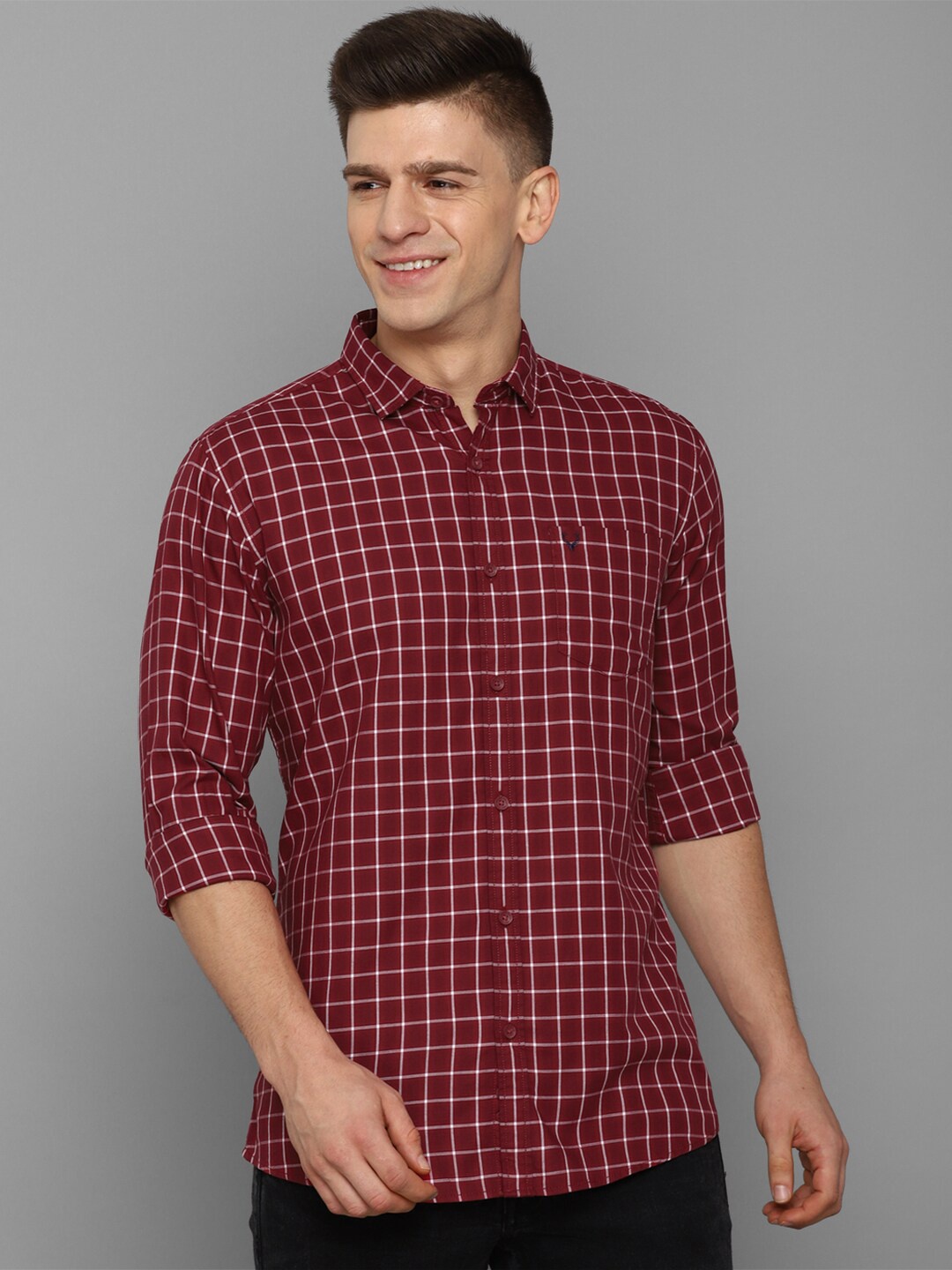 

Allen Solly Sport Men Pure cotton Maroon Grid Tattersall Checks Checked Casual Shirt