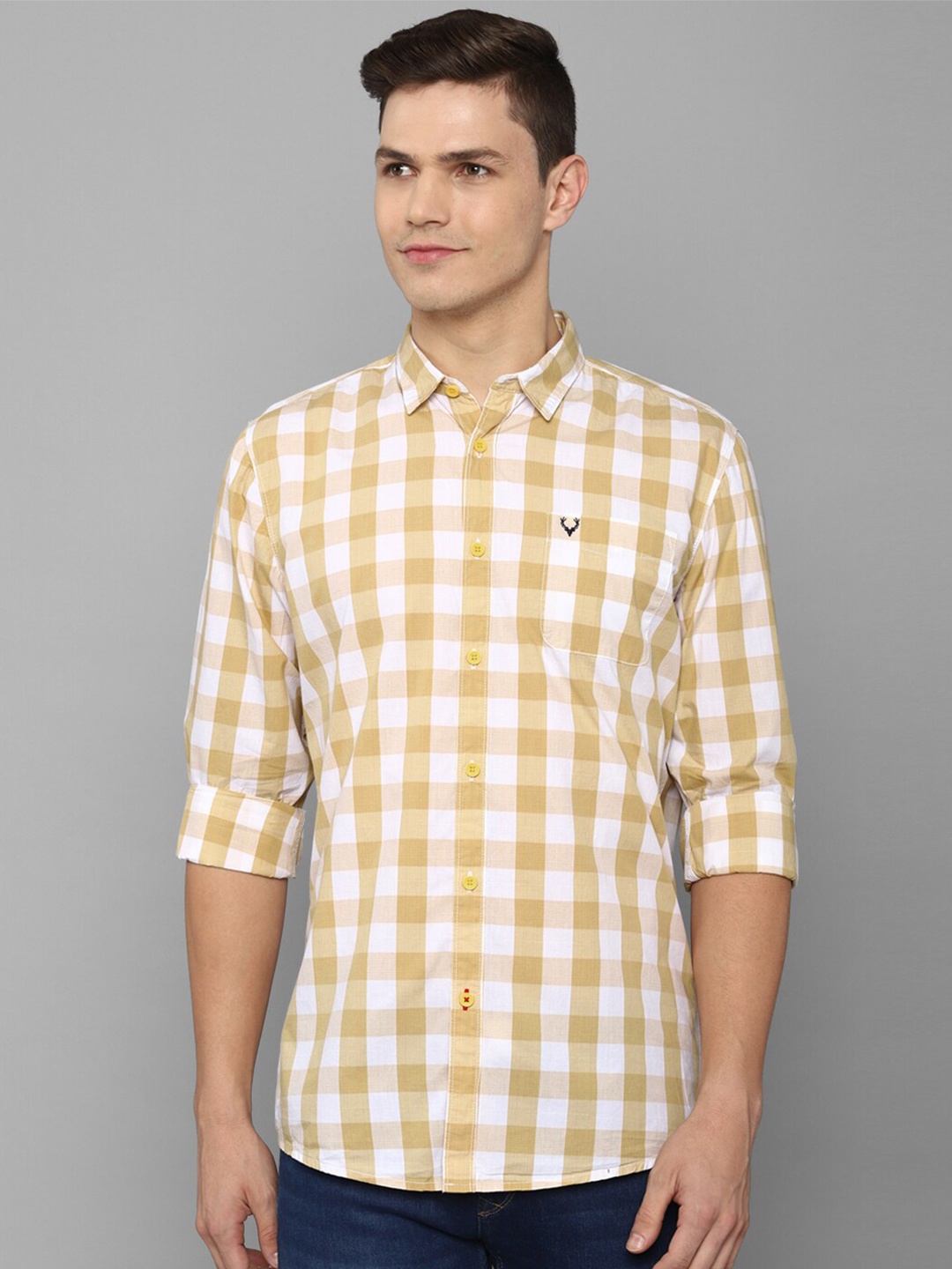 

Allen Solly Sport Men Pure cotton Yellow Gingham Checks Checked Casual Shirt