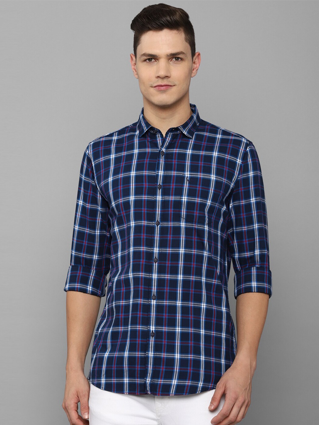 

Allen Solly Sport Men Navy Blue Tartan Checks Cotton Casual Shirt