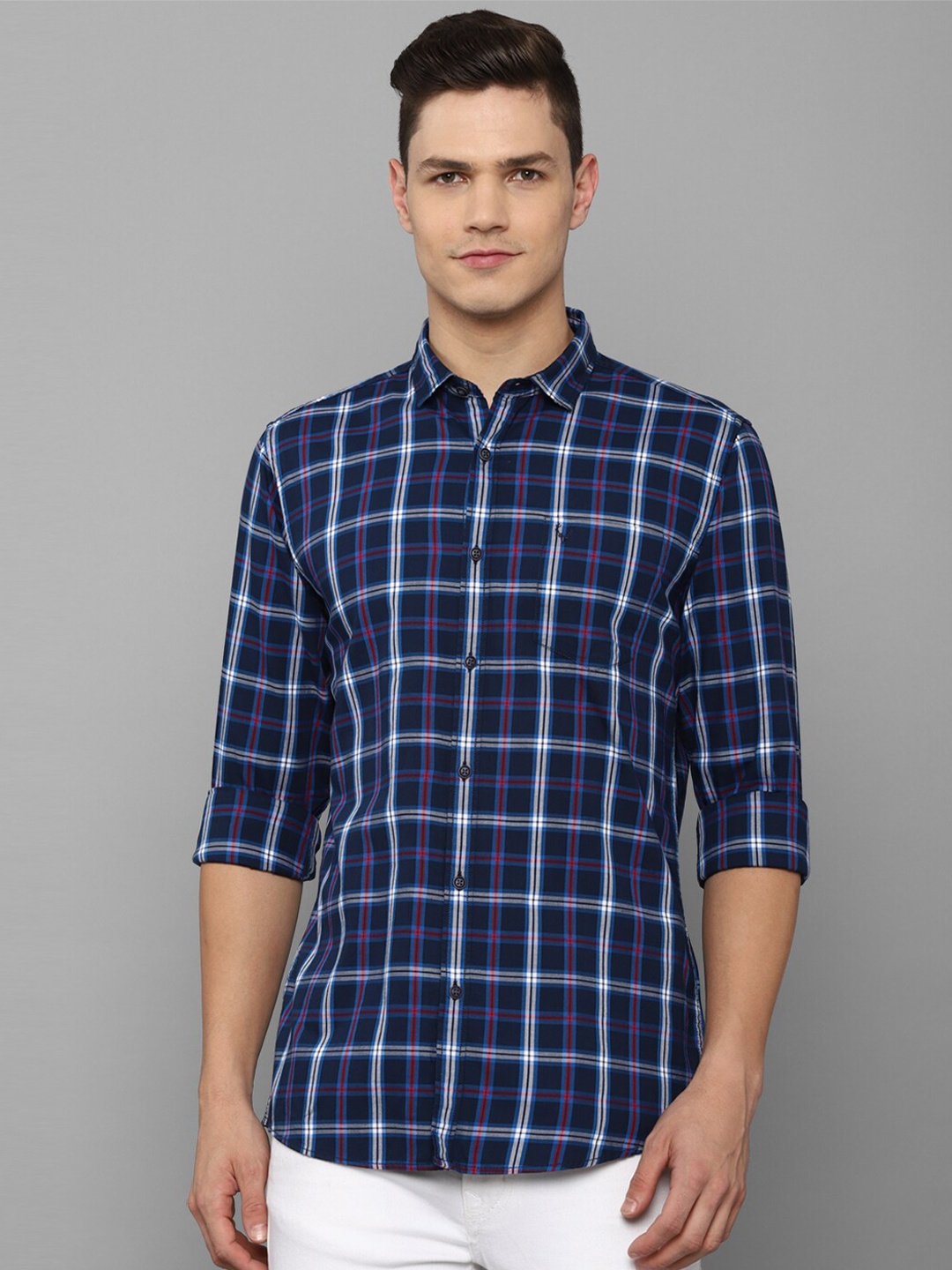 

Allen Solly Sport Men Navy Blue Tartan Checks Checked Casual Shirt
