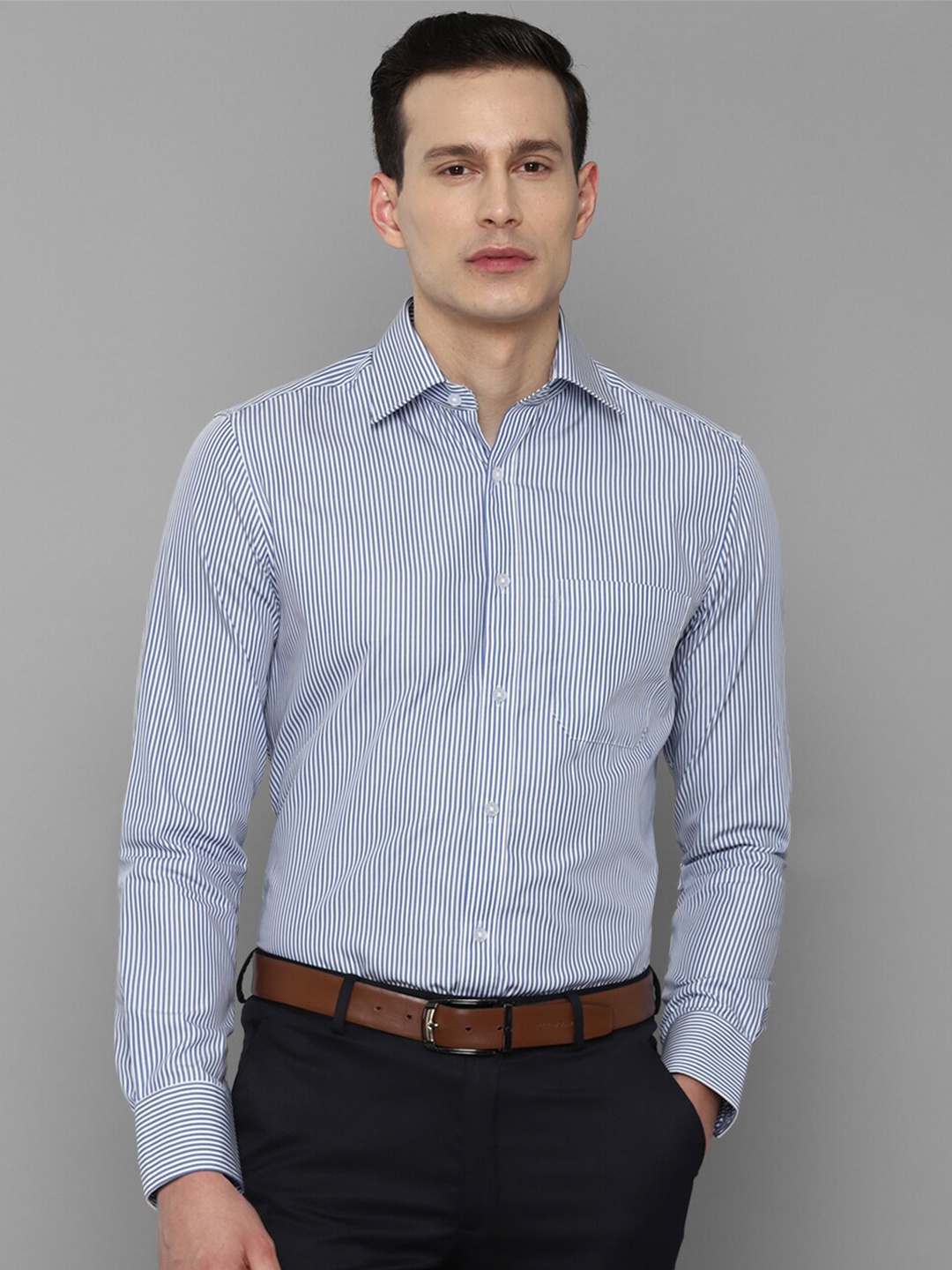 

Louis Philippe Men Blue Striped Cotton Formal Shirt
