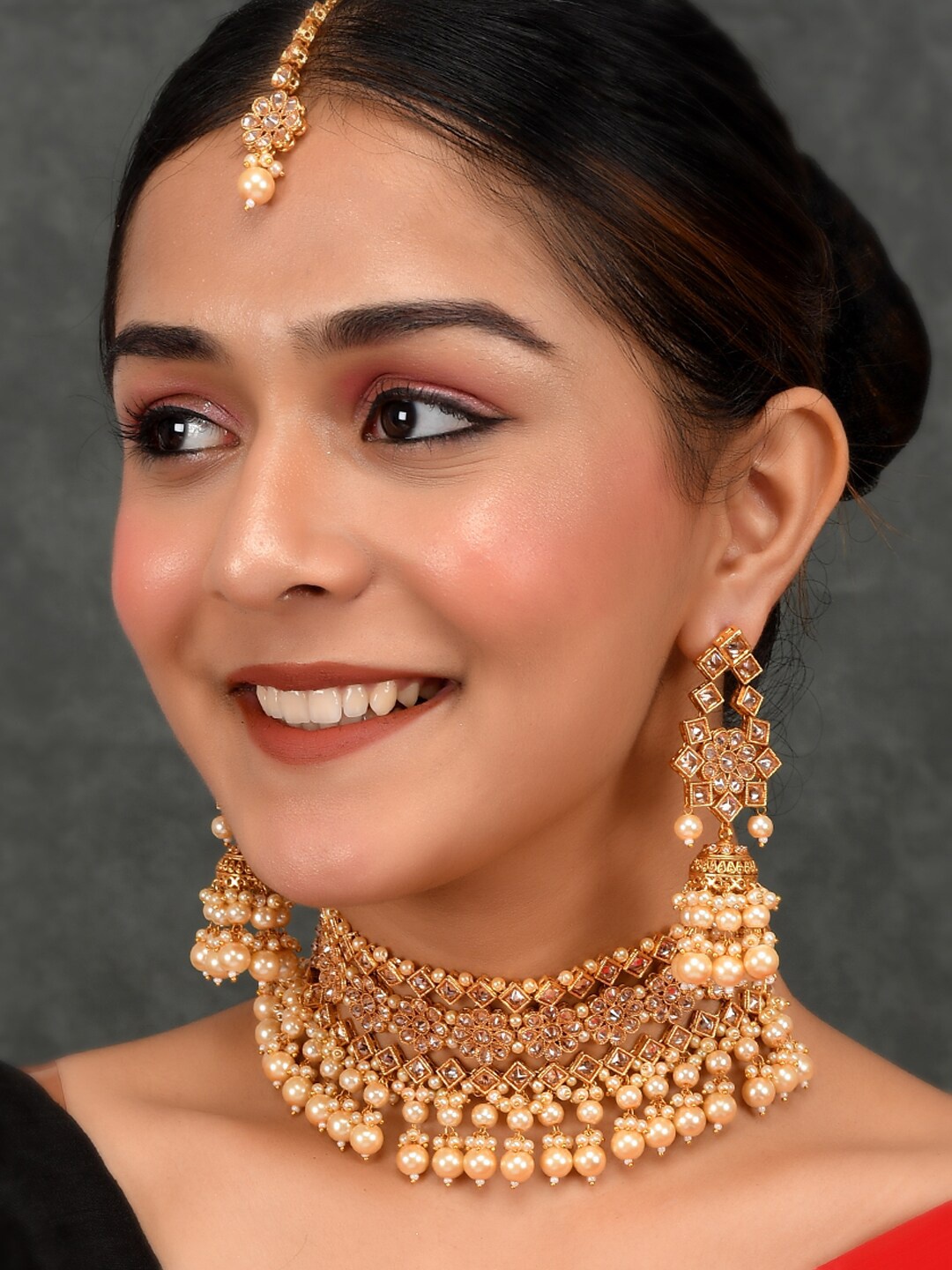 

AQUASTREET JEWELS Gold-Plated AD Stone Studded Jewellery Set