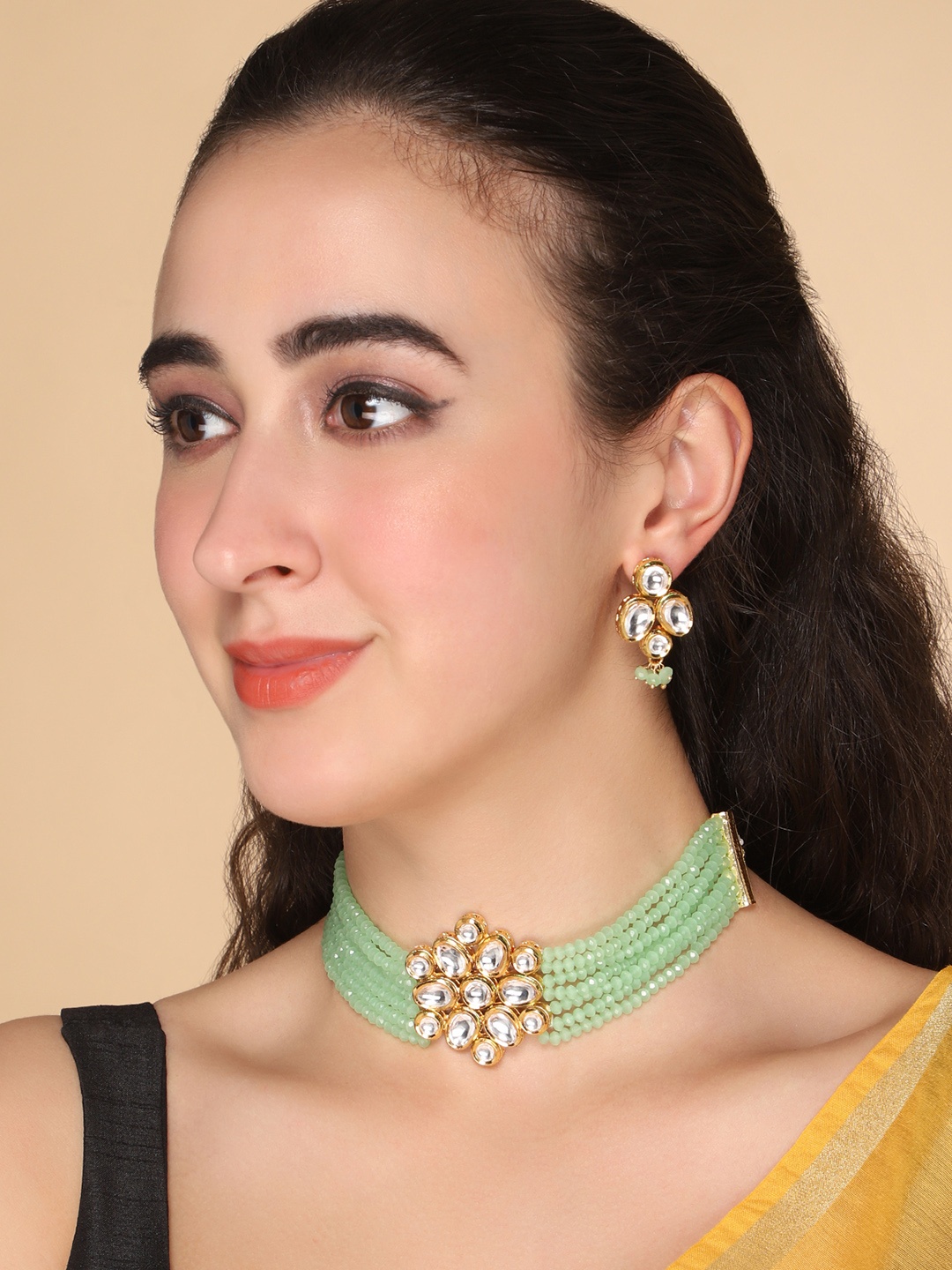 

AQUASTREET JEWELS Gold-Plated & Green Beaded Jewellery Set