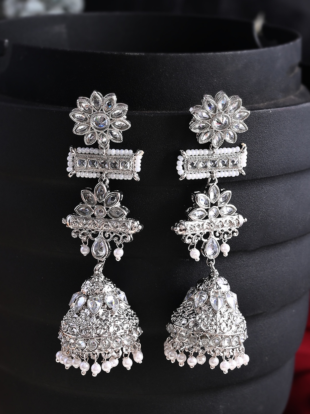 

AQUASTREET JEWELS Silver-Plated Floral Jhumkas Earrings