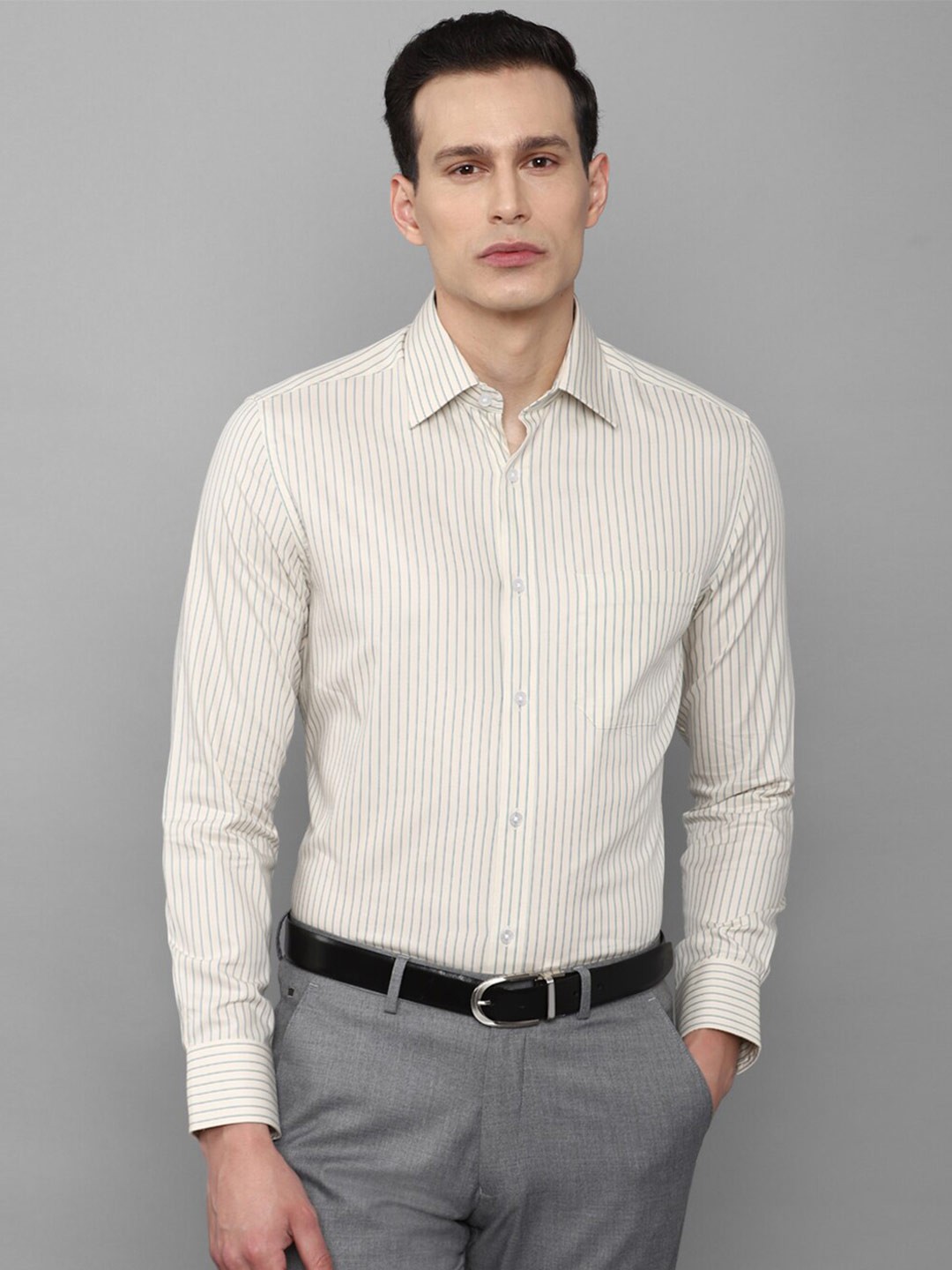 

Louis Philippe Men Beige Striped Formal Shirt