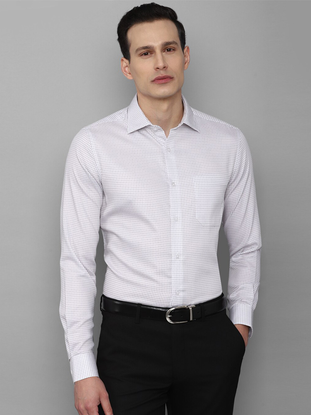 

Louis Philippe Men Pure cotton White Micro Checks Checked Formal Shirt