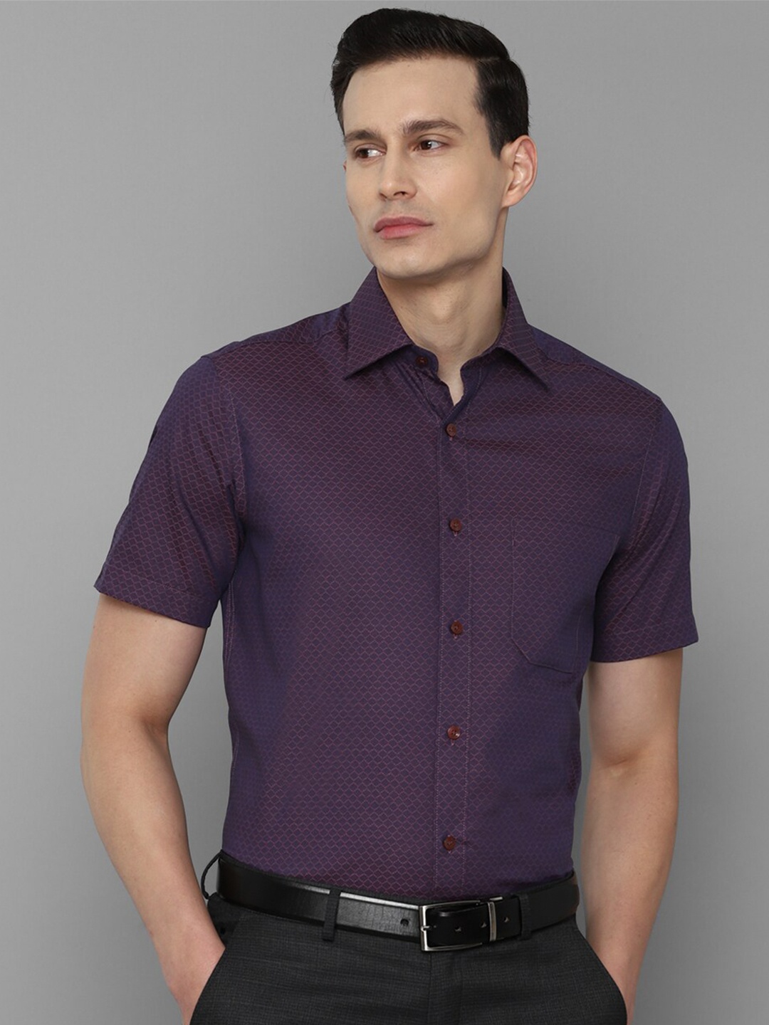 

Louis Philippe Men Purple Self Design Cotton Formal Shirt