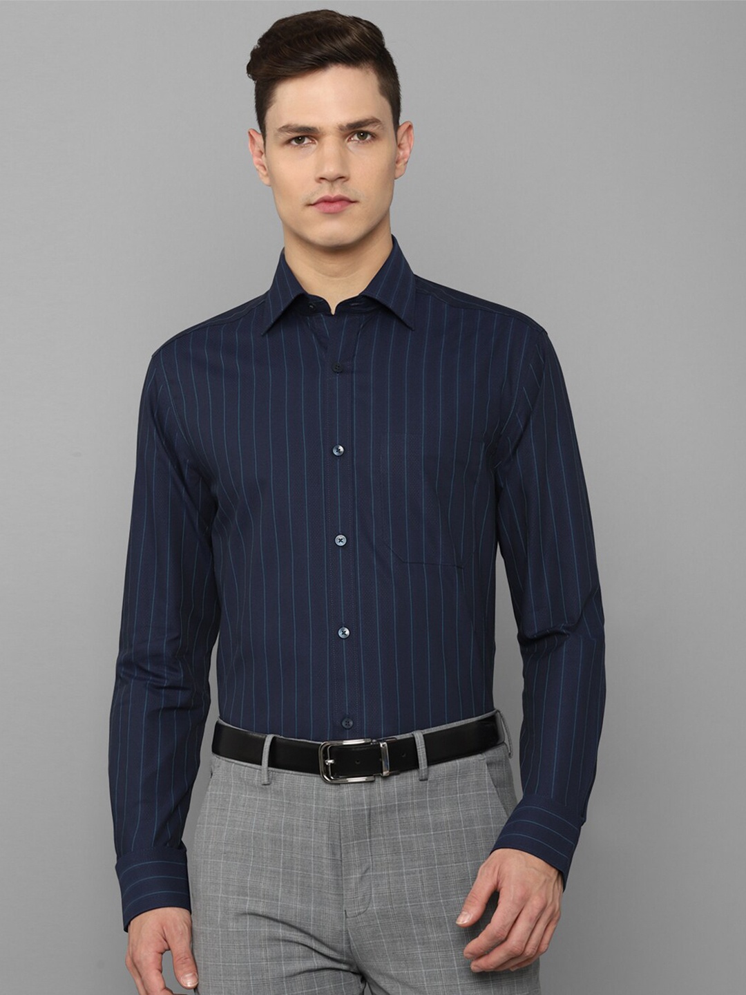 

Louis Philippe Men Navy Blue Striped Cotton Formal Shirt