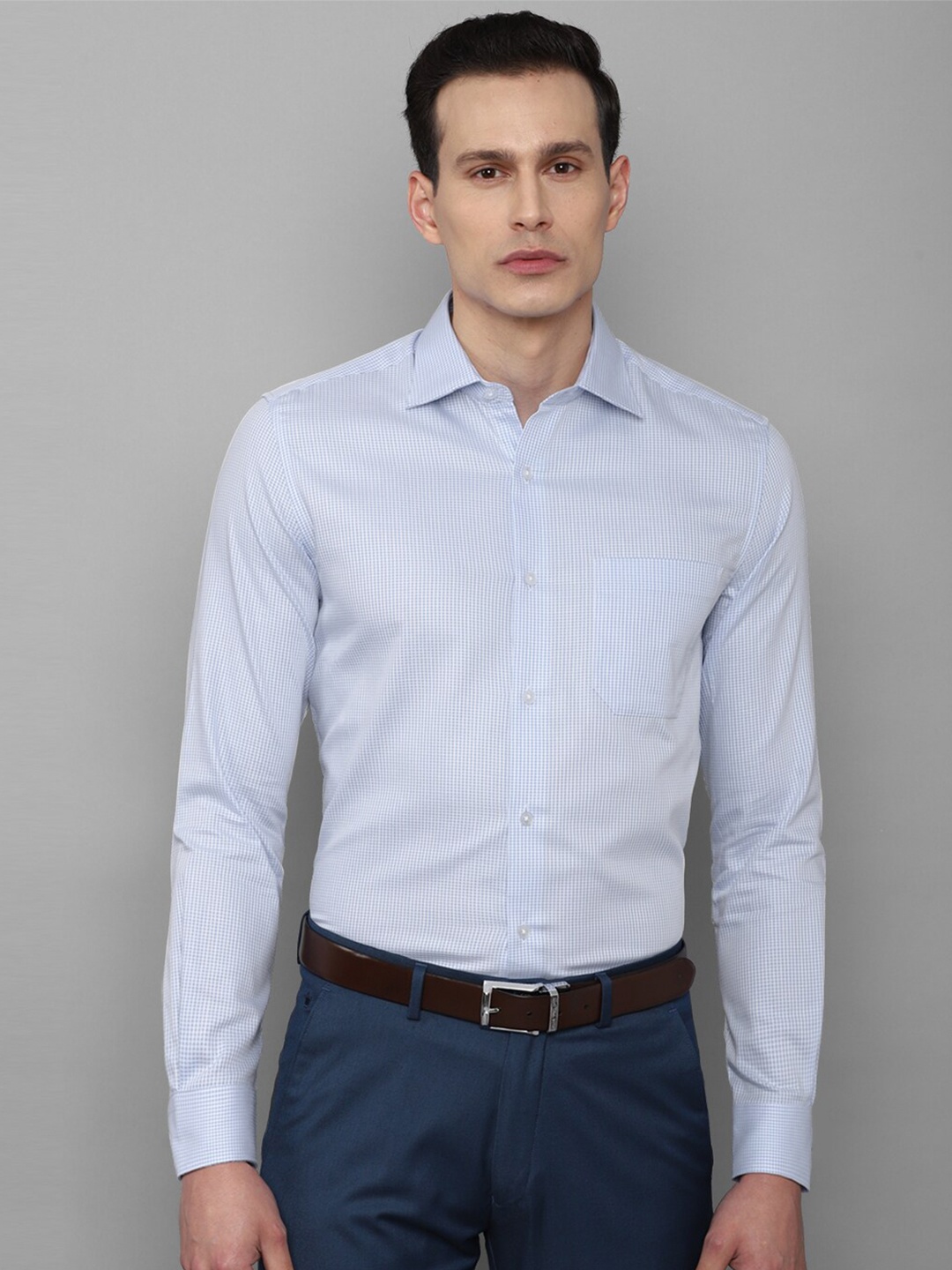 

Louis Philippe Men Blue Micro Checks Checked Formal Shirt