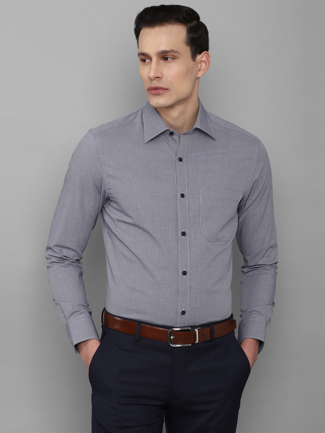 

Louis Philippe Men Grey Micro Checks Checked Formal Shirt