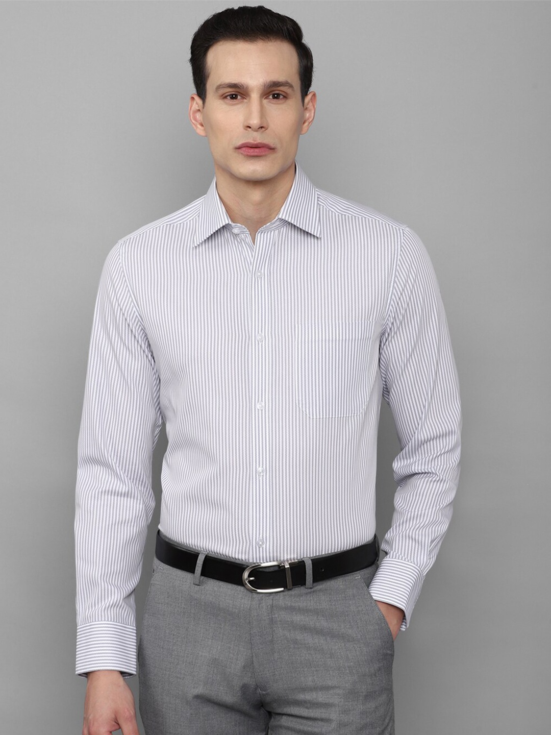 

Louis Philippe Men Grey Striped Formal Shirt