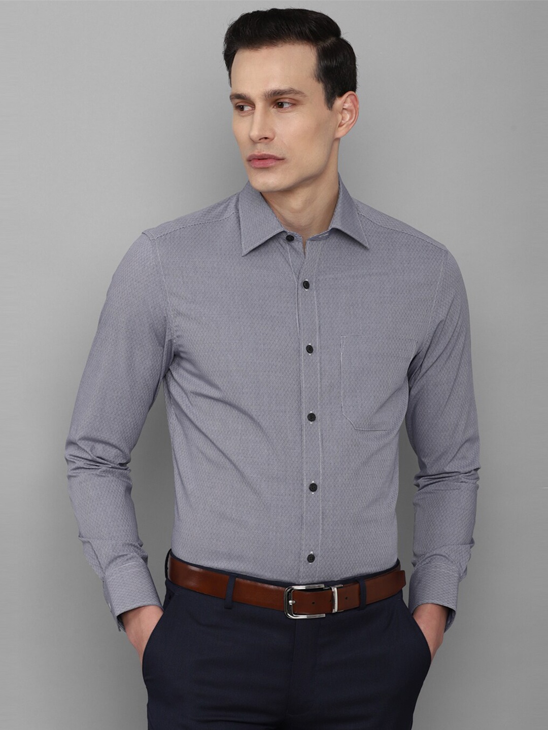 

Louis Philippe Men Grey Micro Checks Checked Formal Shirt