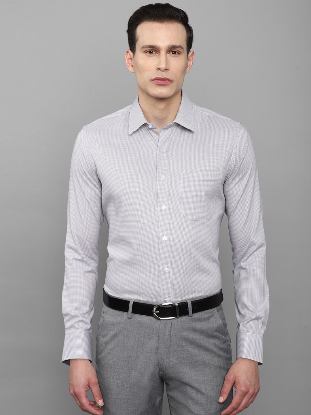 

Louis Philippe Men Grey Slim Fit Micro Checks Checked Formal Shirt