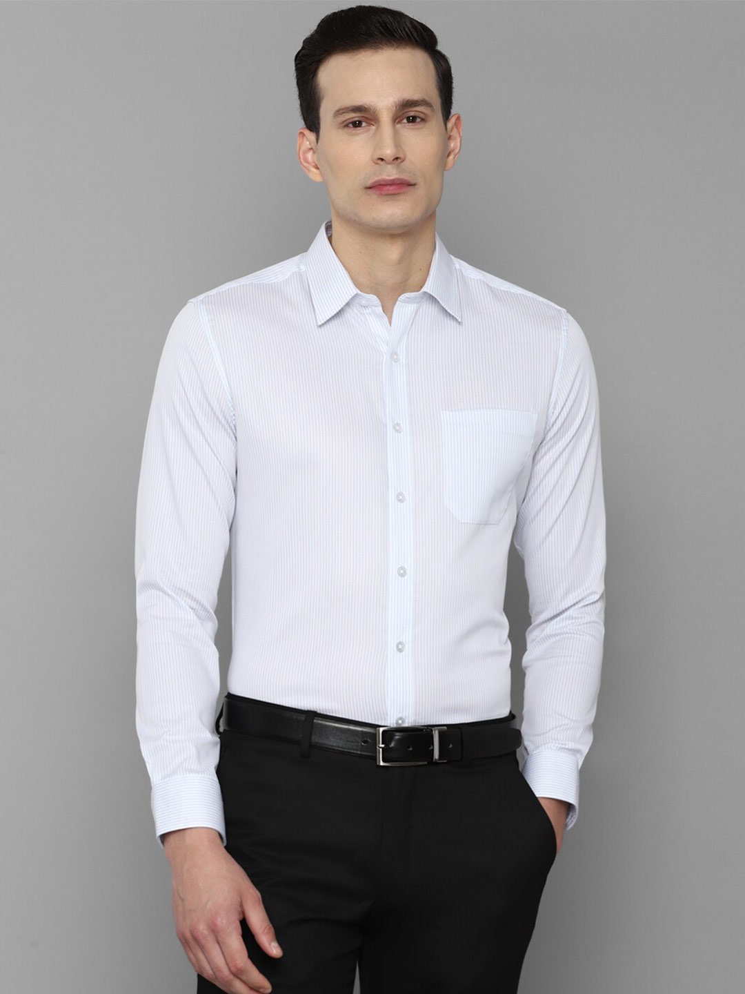 

Louis Philippe Men White Slim Fit Striped Formal Cotton Shirt