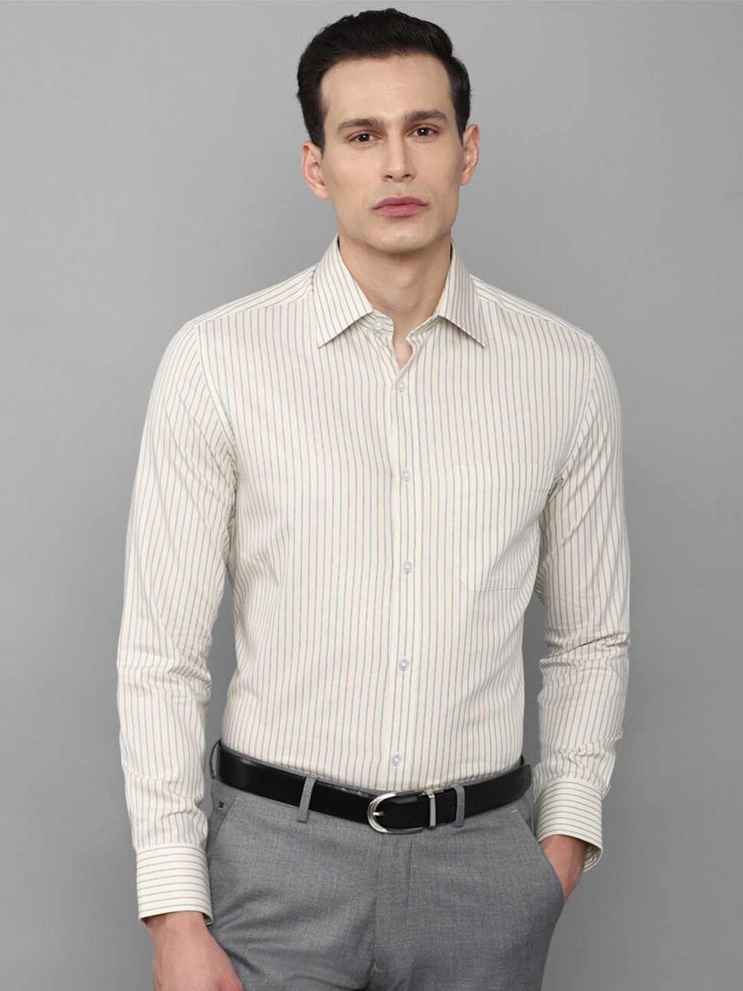 

Louis Philippe Men Beige Striped Cotton Formal Shirt
