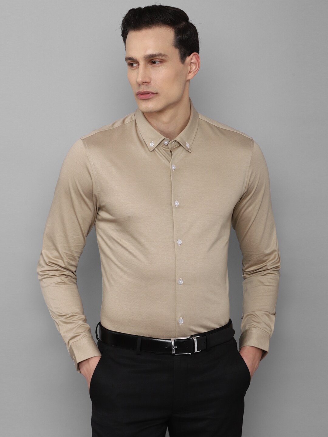 

Louis Philippe Men Beige Slim Fit Cotton Formal Shirt