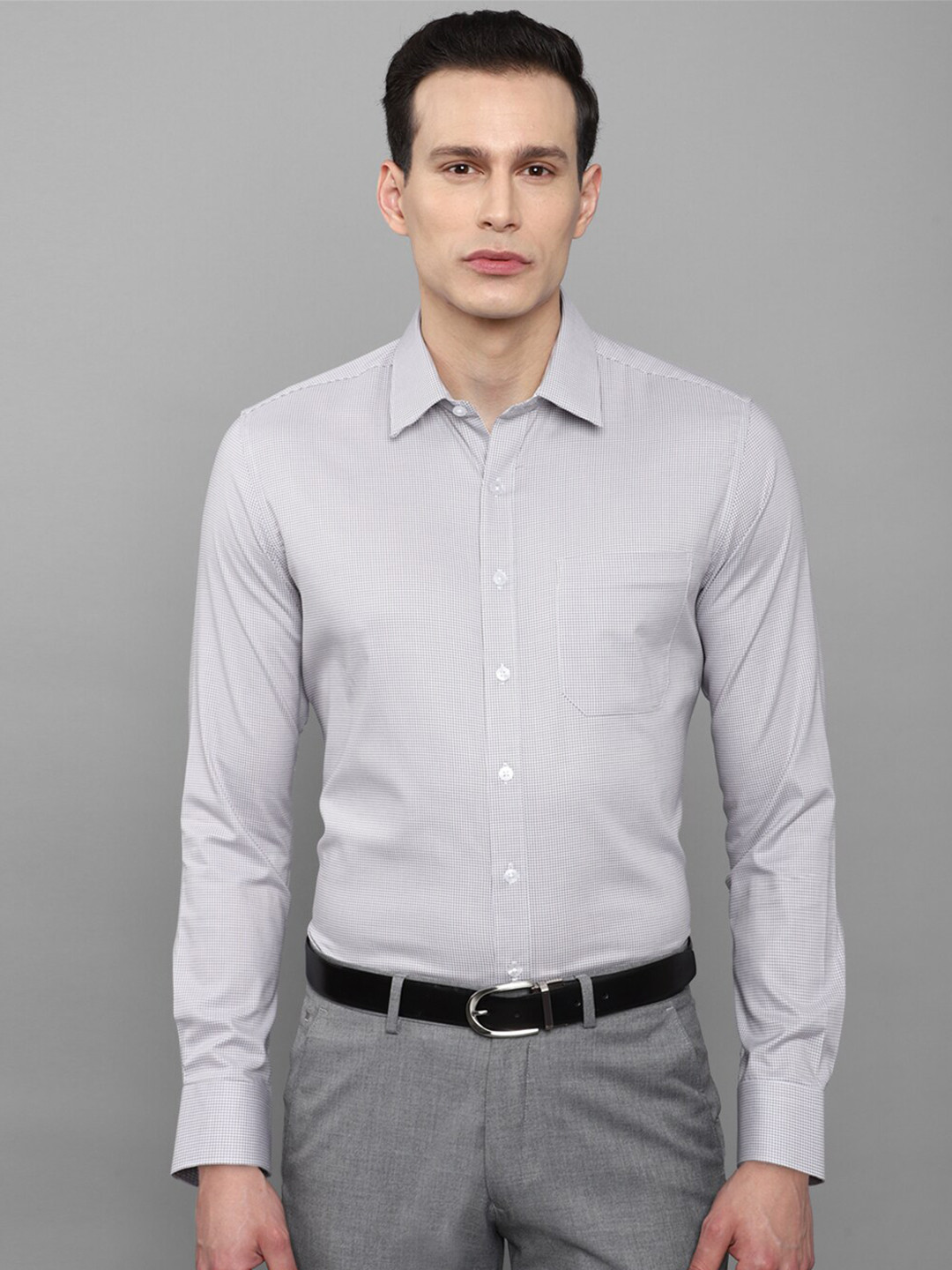 

Louis Philippe Men Grey Slim Fit Micro Checked Cotton Formal Shirt