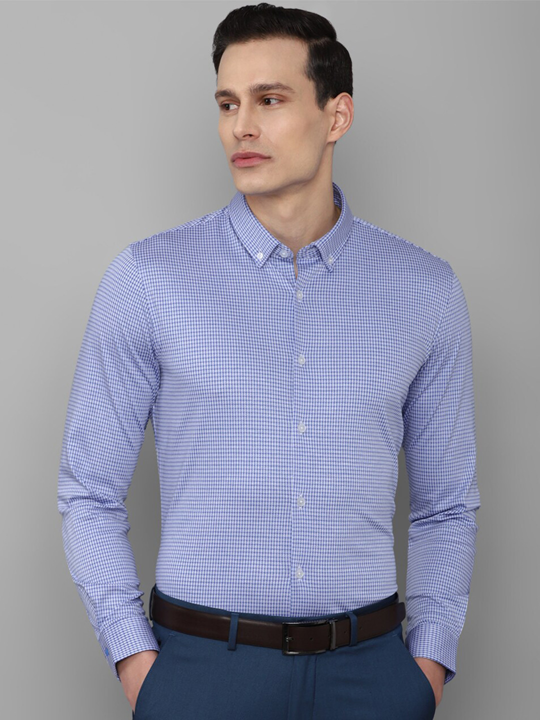 

Louis Philippe Men Blue Slim Fit Micro Checked Formal Cotton Shirt