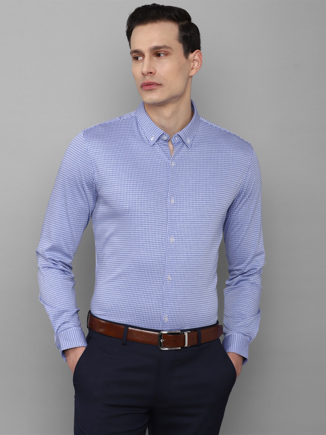 

Louis Philippe Men Blue Slim Fit Micro Checked Formal Cotton Shirt