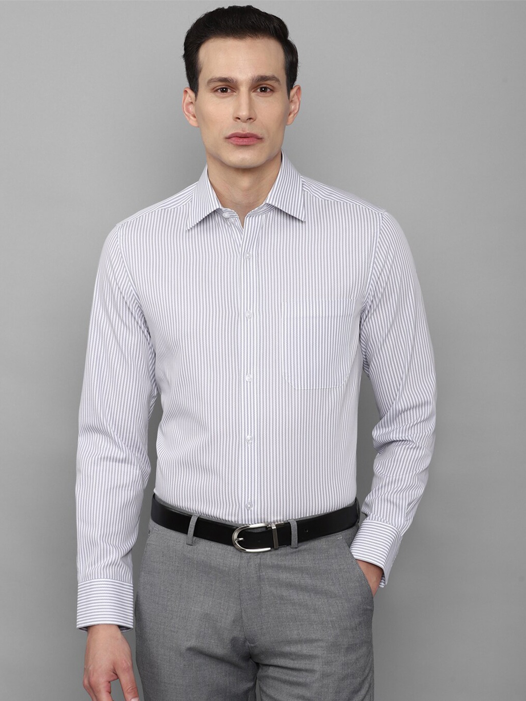 

Louis Philippe Men Grey Striped Formal Cotton Shirt