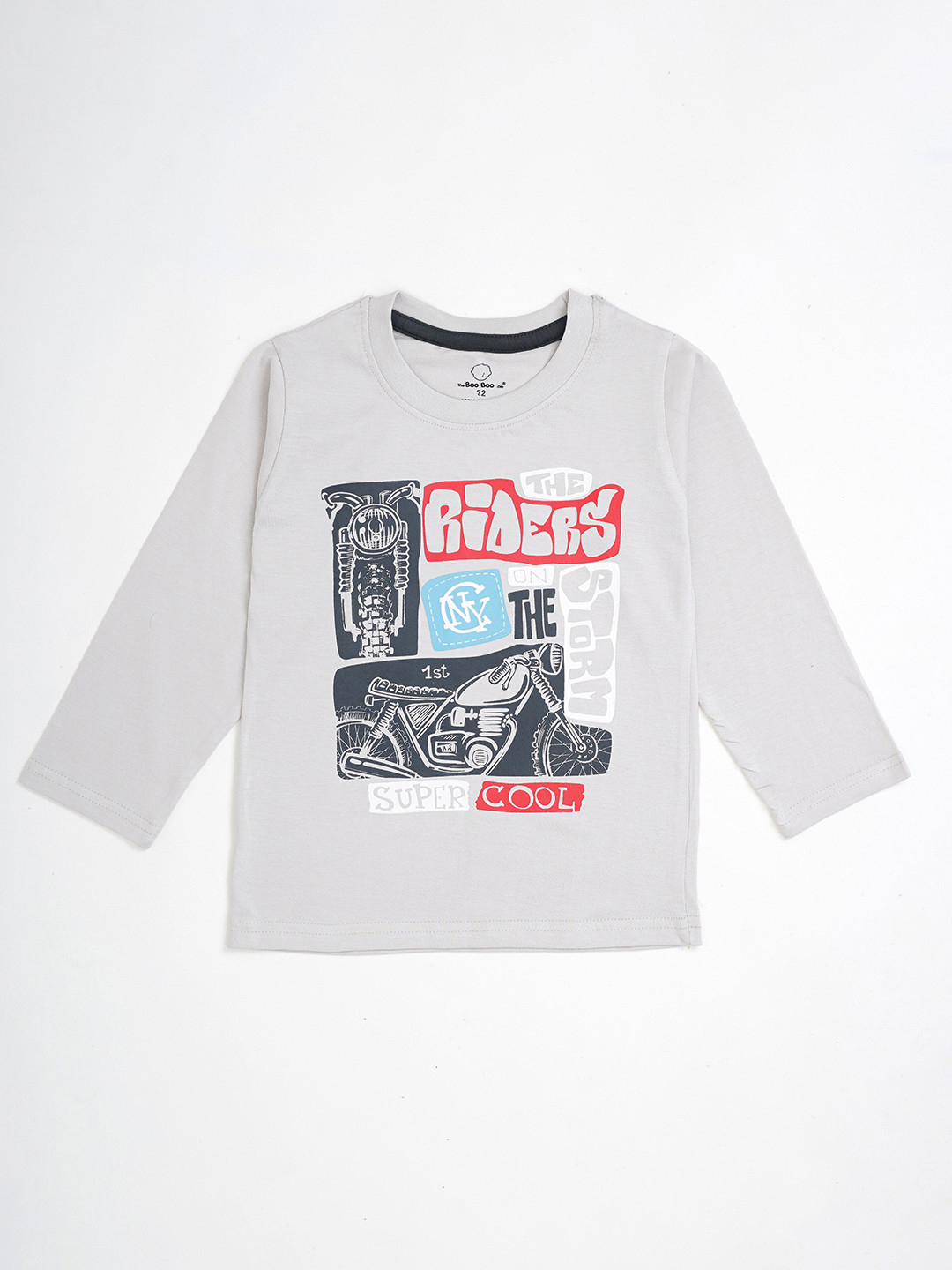 

The Boo Boo Club Kids White & Grey Typography Printed T-shirt