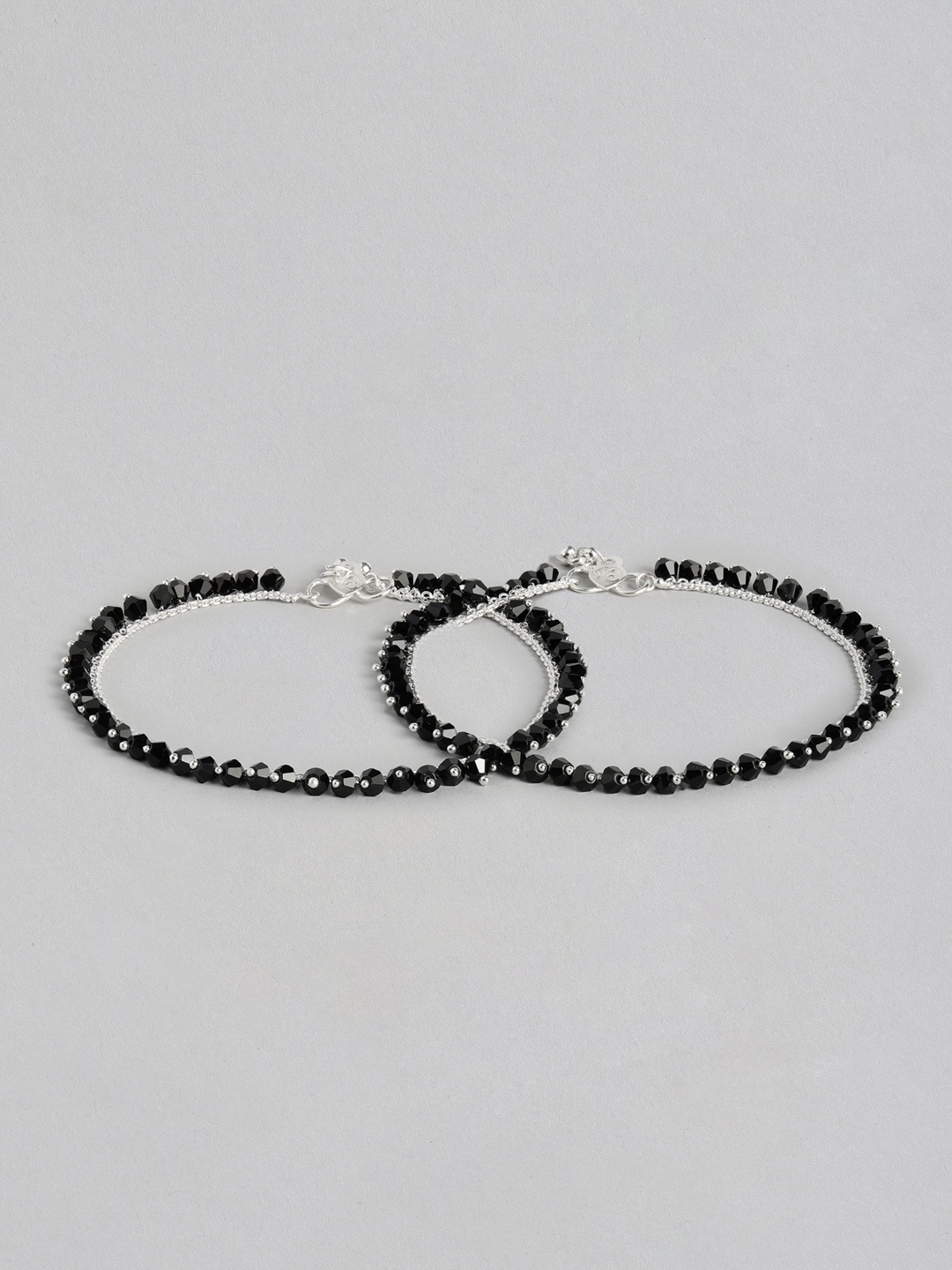 

Sangria Set of 2 Beaded Anklets, Silver
