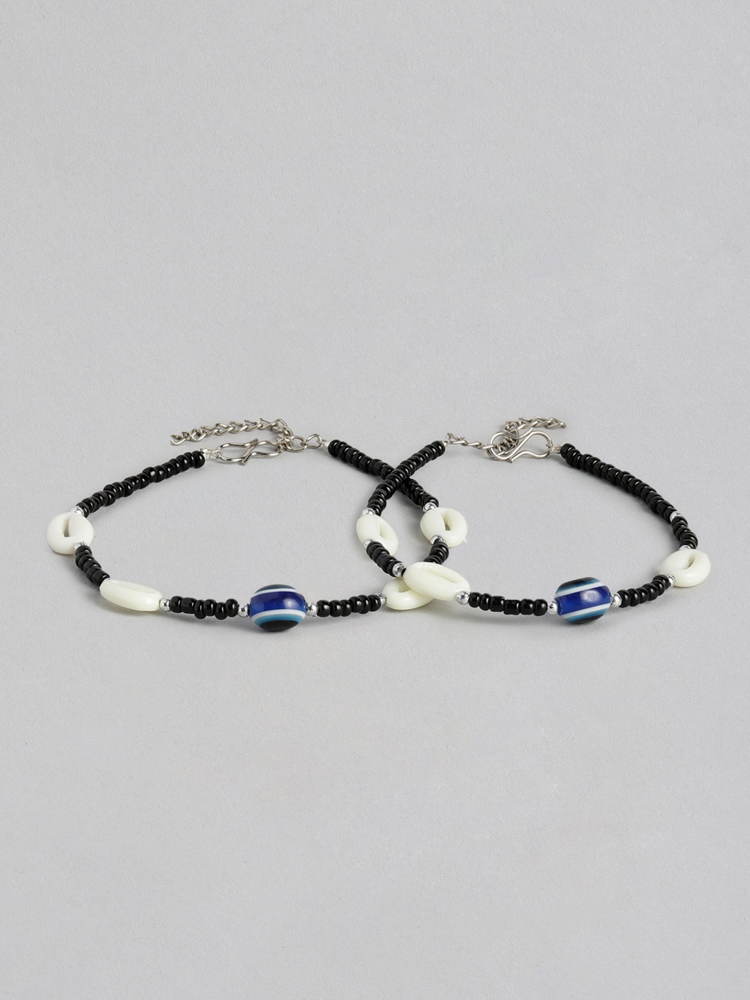 

Sangria Set of 2 Beaded Evil Eye Anklets, Black