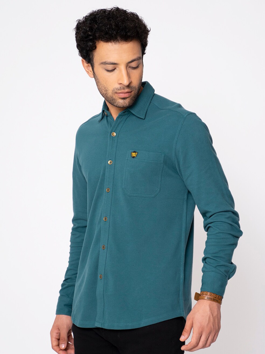 

Royal Enfield Men Turquoise Blue Solid Casual Shirt