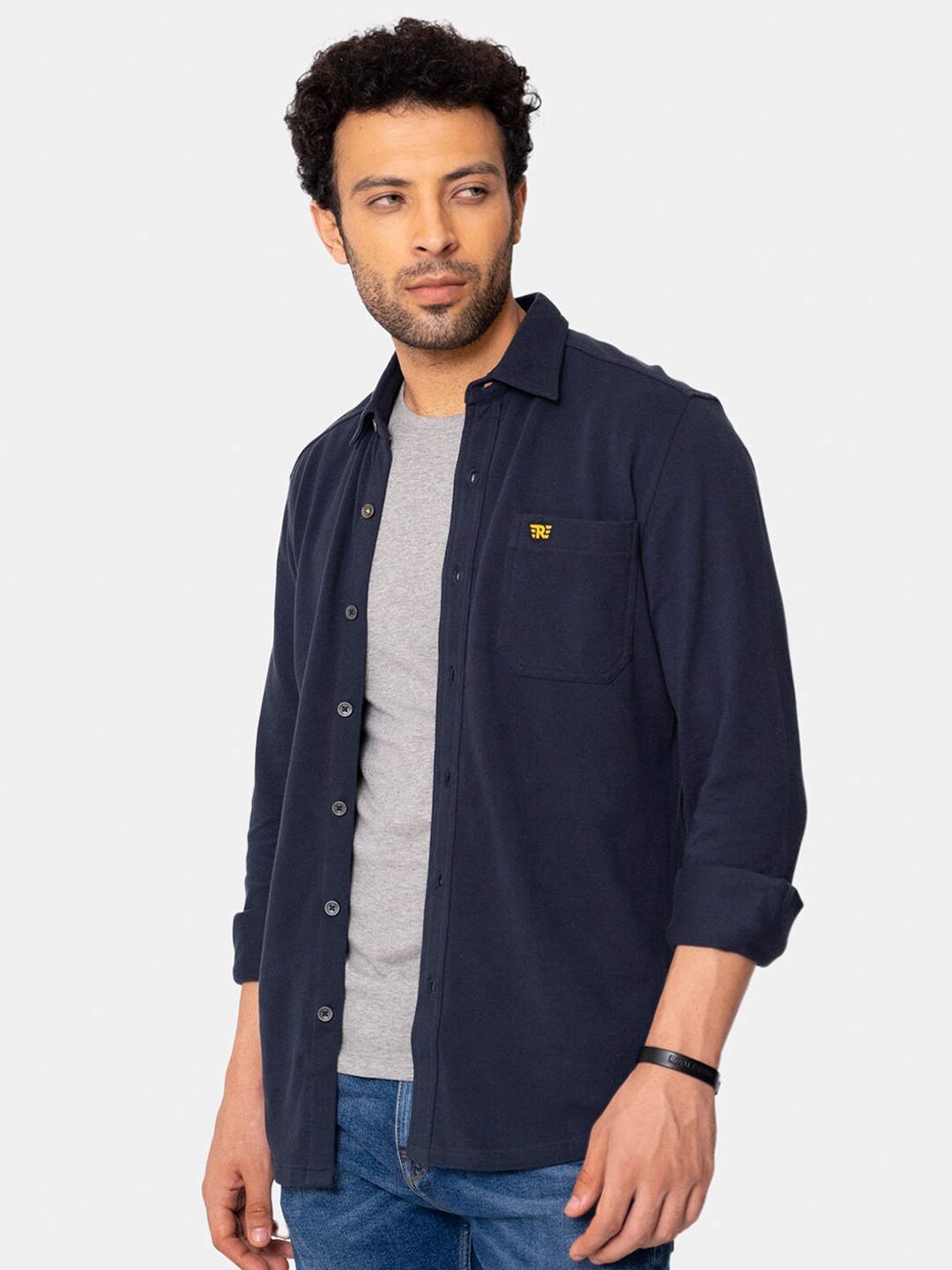 

Royal Enfield Men Navy Blue Solid Casual Shirt