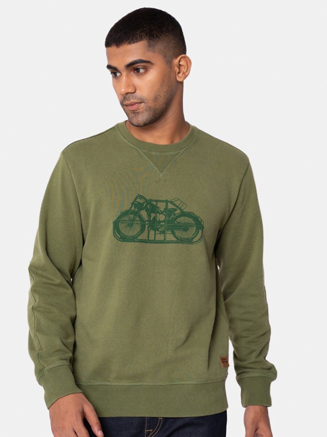 

Royal Enfield Men Olive Green Printed Cotton Sweatshirt