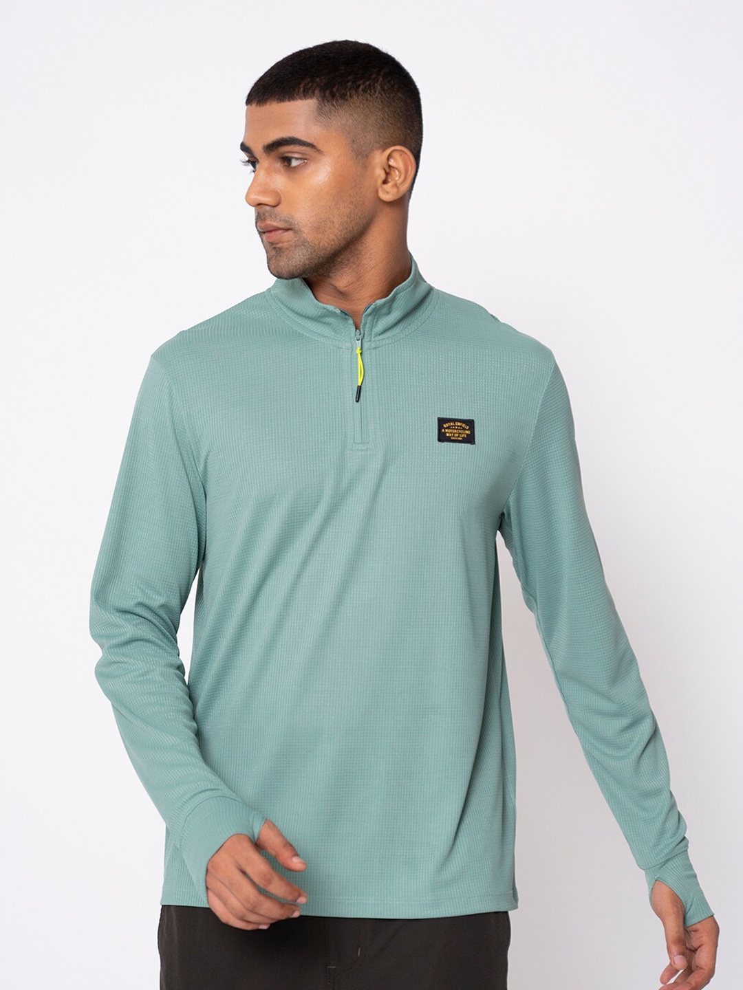 

Royal Enfield Men Turquoise Blue Solid Applique T-shirt