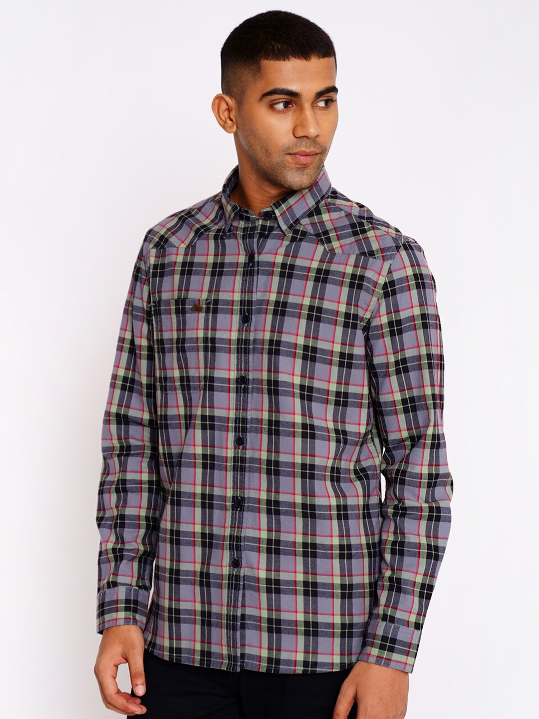 

Royal Enfield Men Grey Tartan Checks Casual Shirt