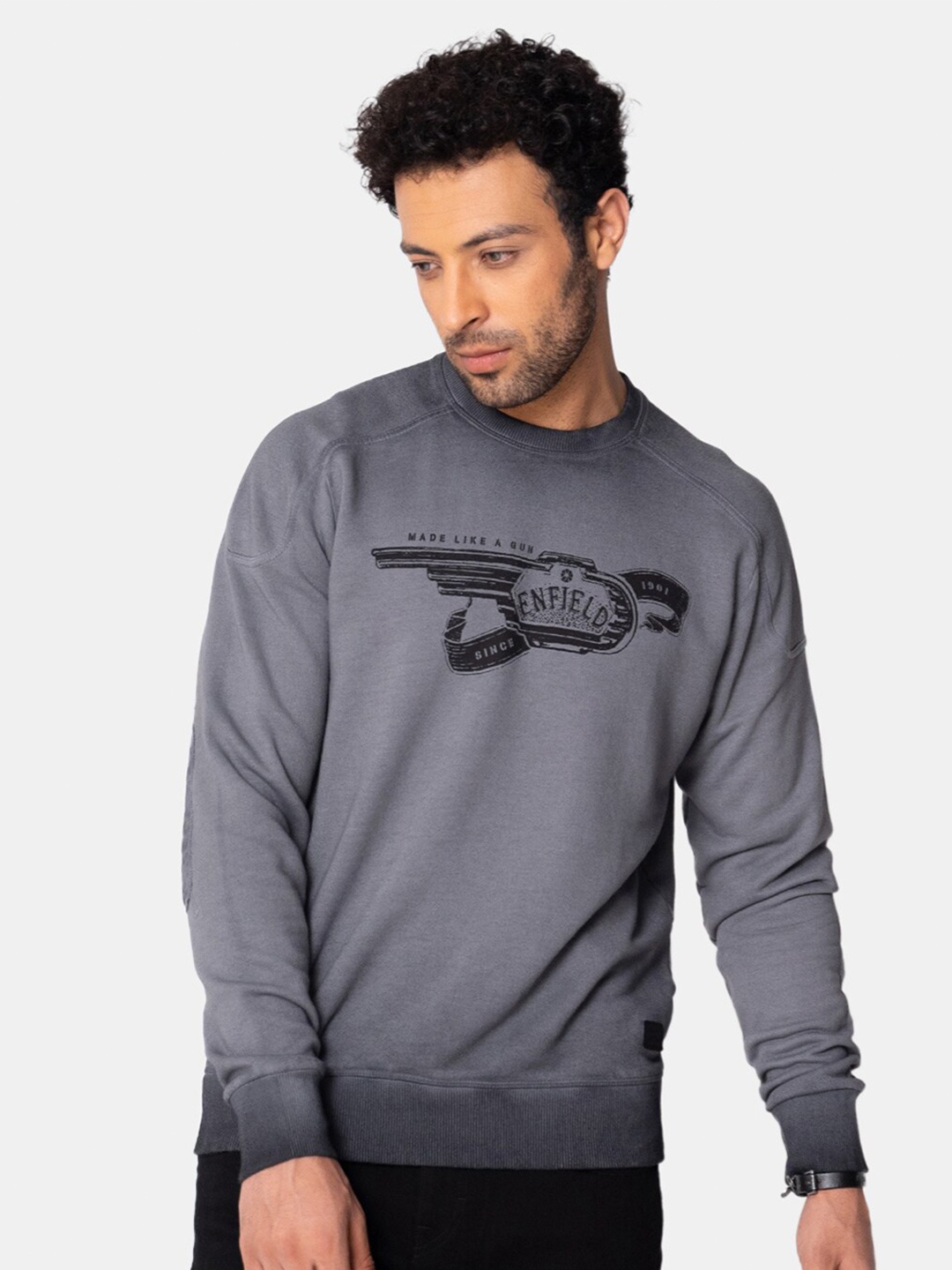 

Royal Enfield Men Black Printed Cotton Sweatshirt