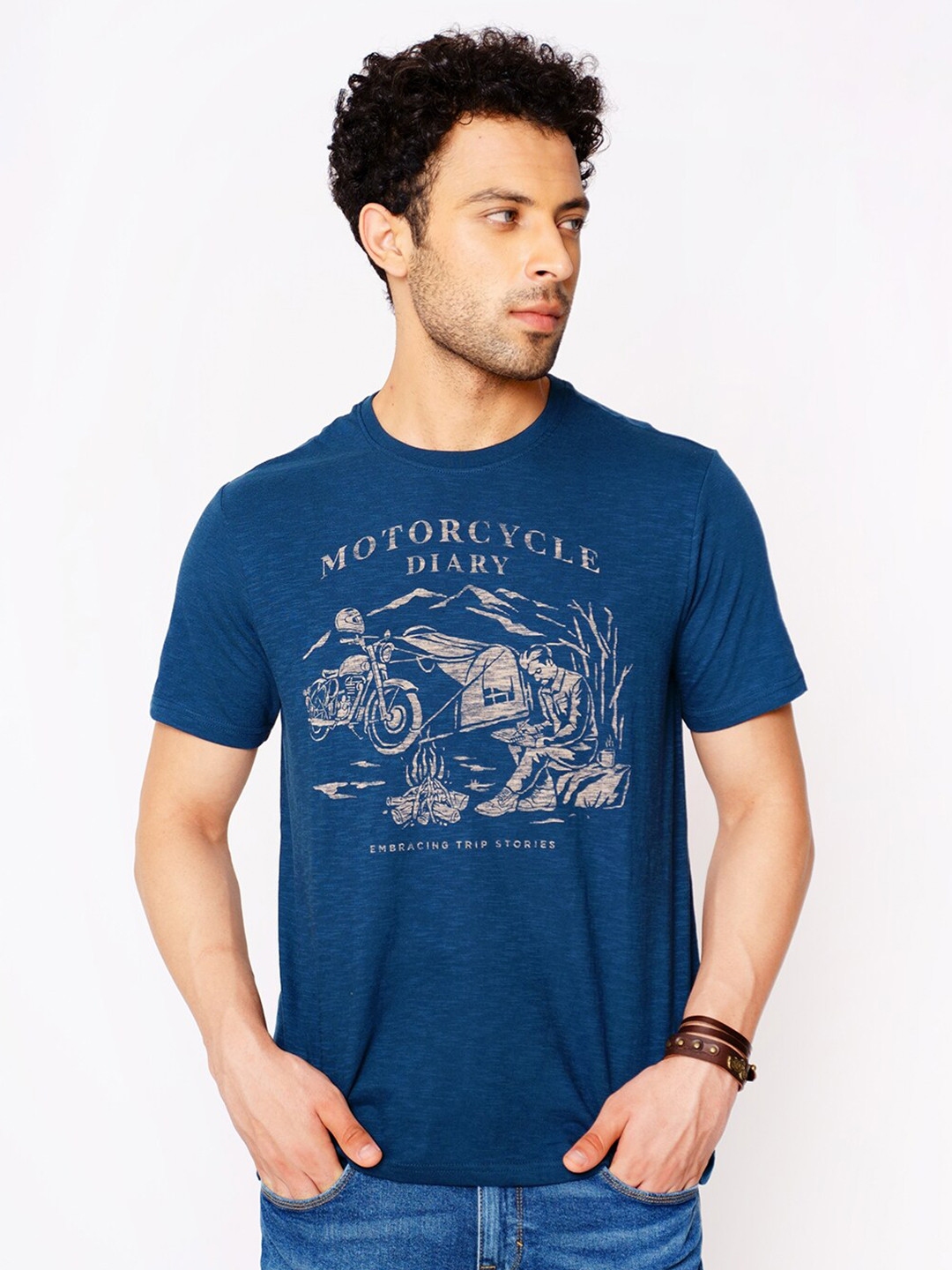 

Royal Enfield Men Blue Biker Printed T-shirt