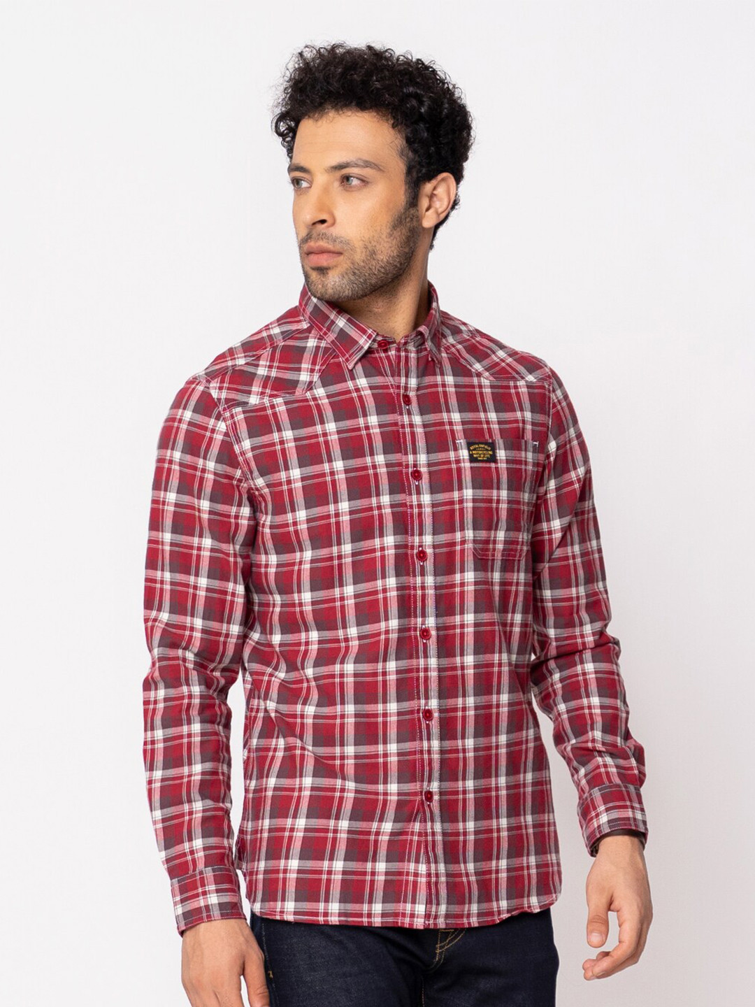 

Royal Enfield Men Cotton Red Tartan Checks Checked Casual Shirt