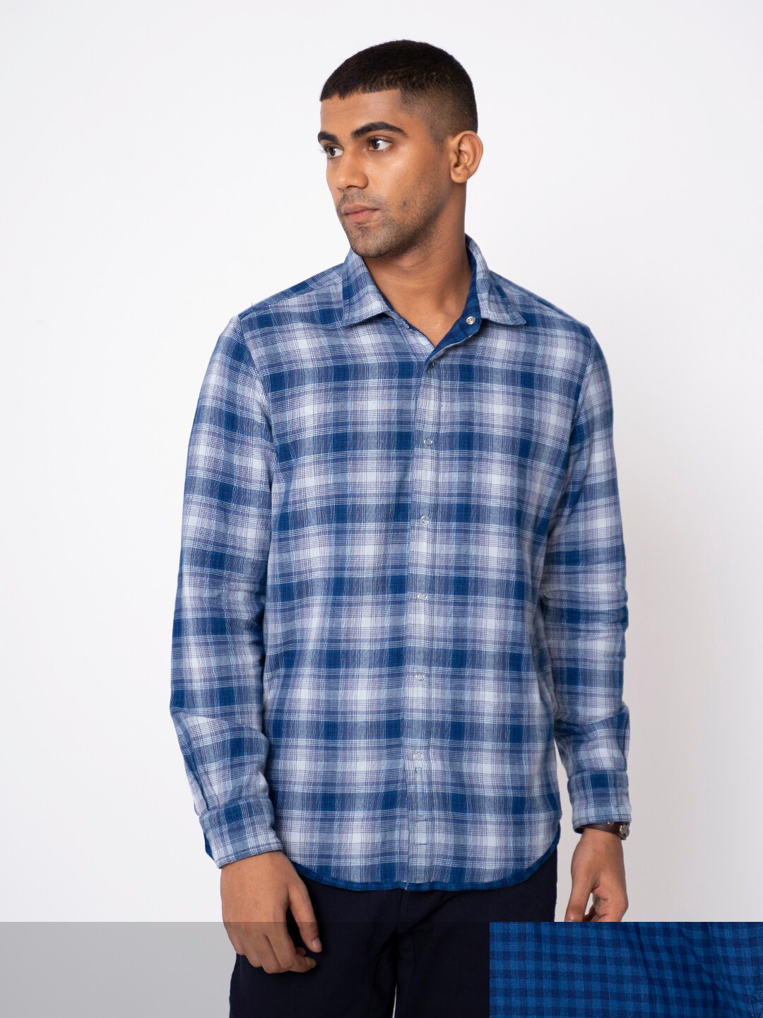 

Royal Enfield Men cotton Blue Checked Casual Shirt