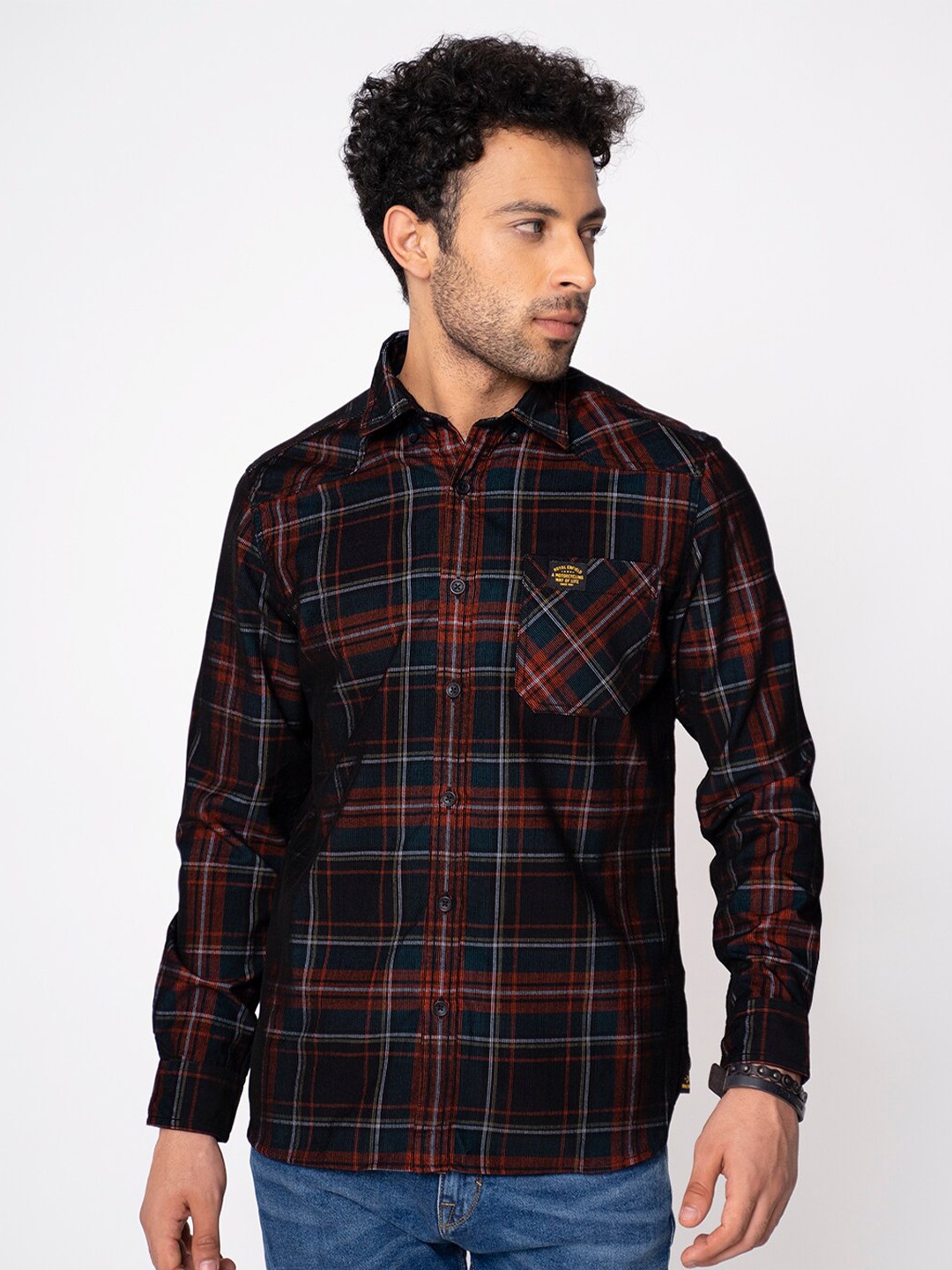 

Royal Enfield Men Navy Blue And Red Tartan Check Cotton Casual Shirt