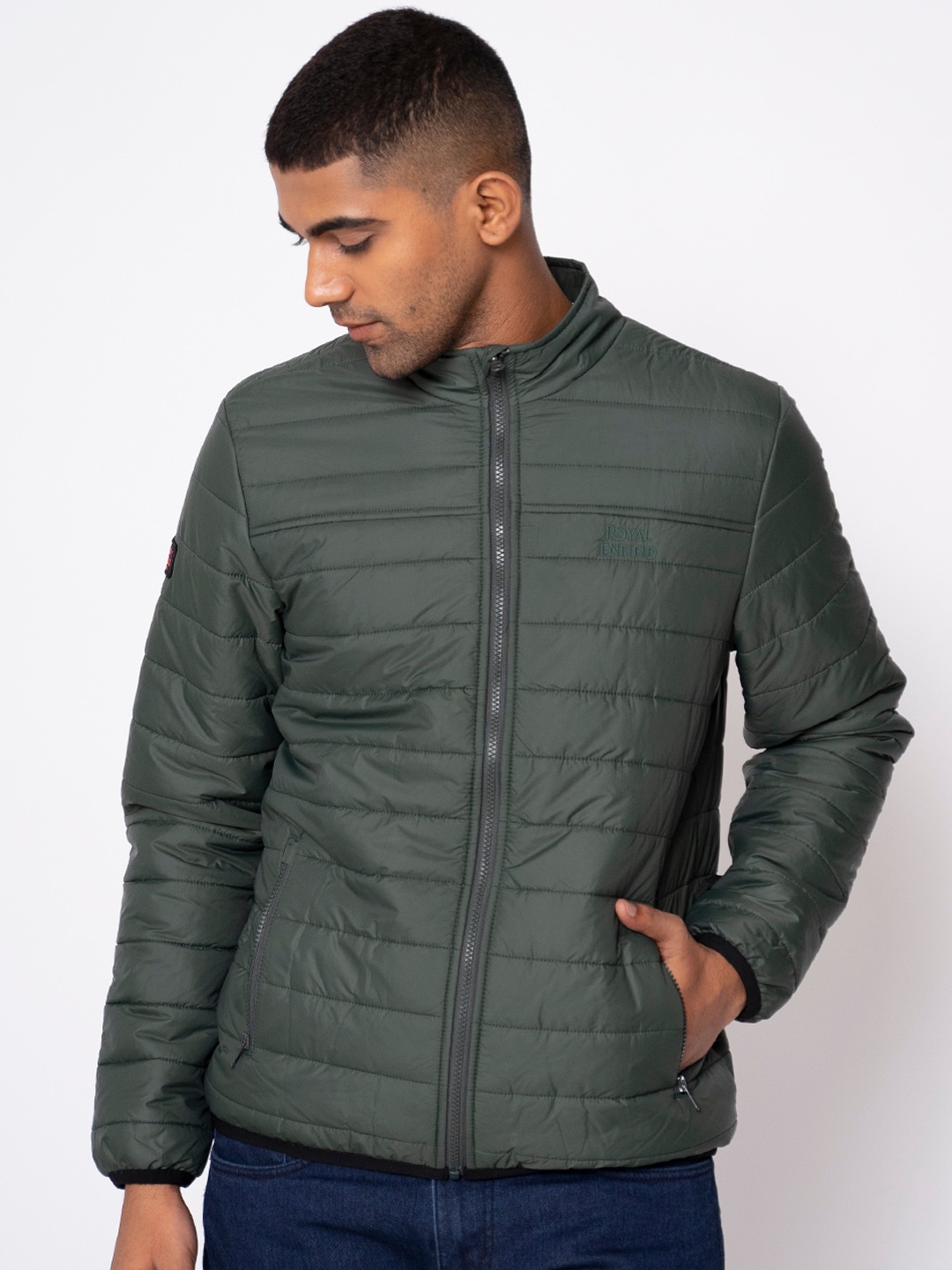 

Royal Enfield Men Olive Green Solid Padded Jacket