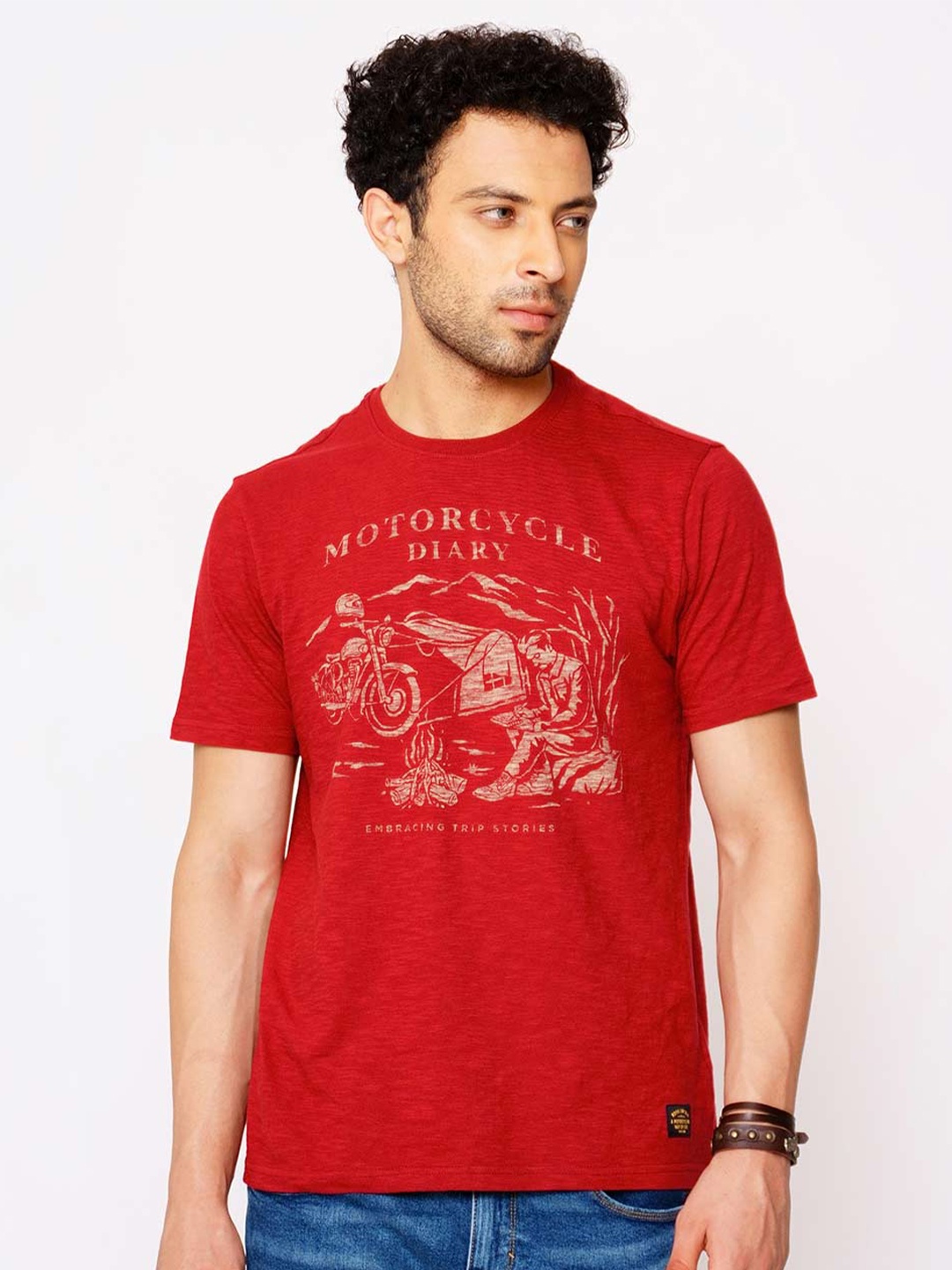 

Royal Enfield Men Red & Off White Printed T-shirt