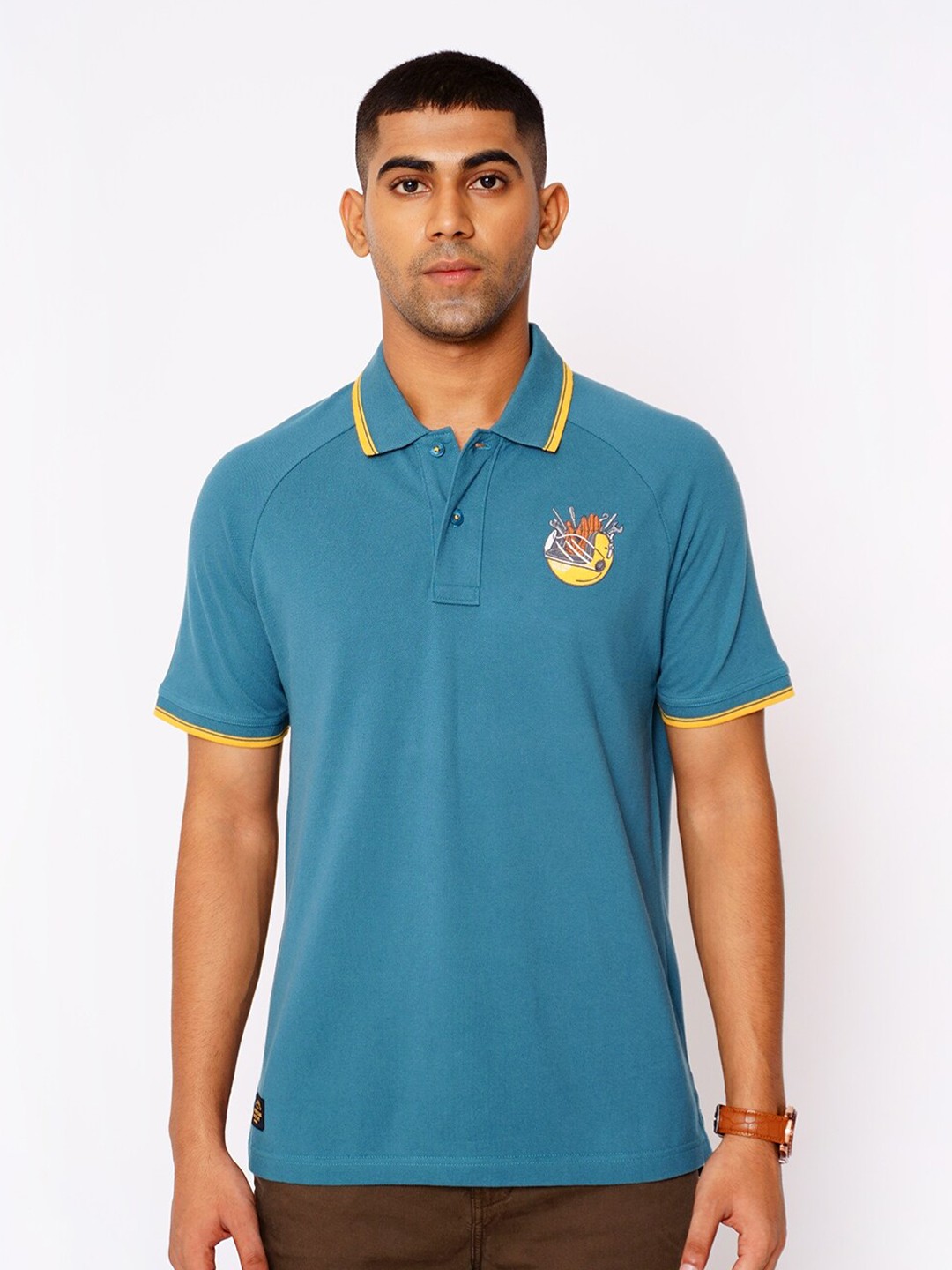 

Royal Enfield Men Blue & Yellow Printed Polo Collar T-shirt