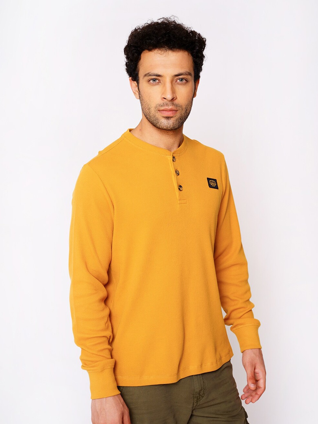 

Royal Enfield Men Yellow Mandarin Collar T-shirt
