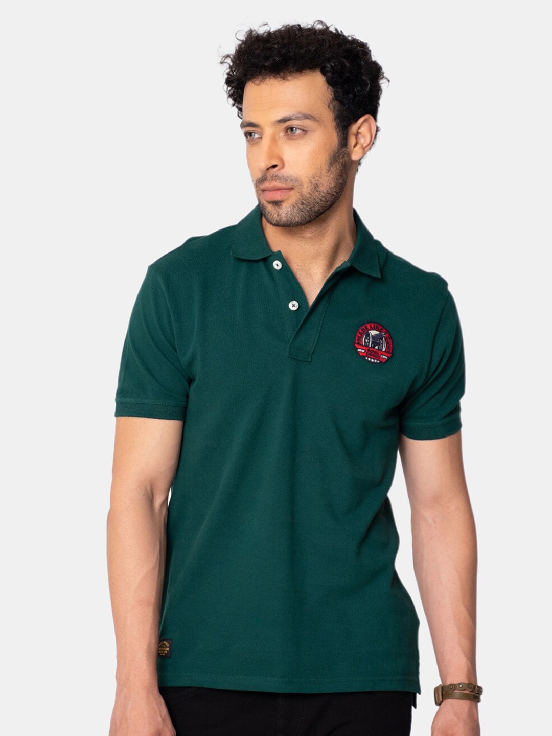 

Royal Enfield Men Green Brand Logo Polo Collar T-shirt