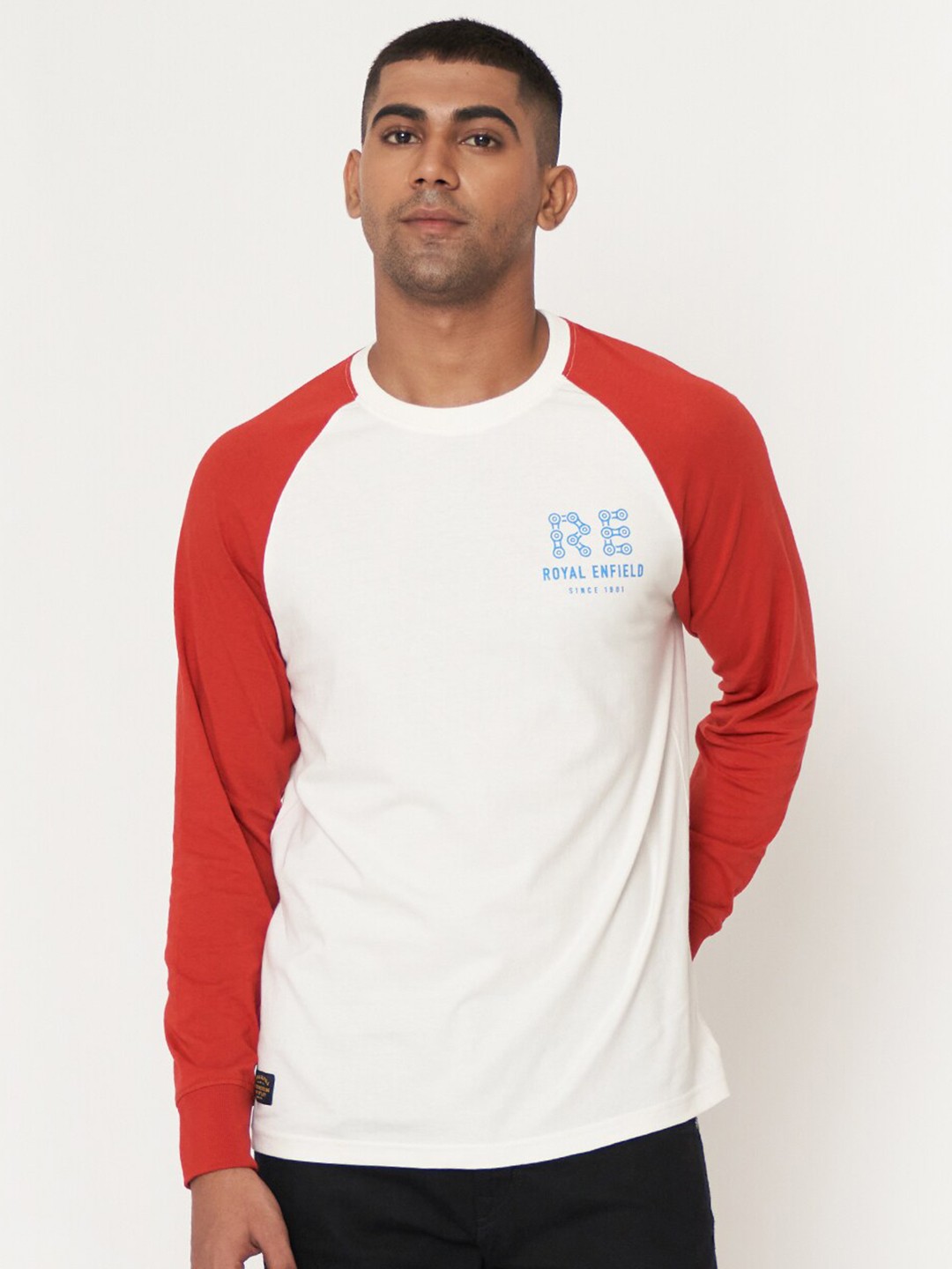 

Royal Enfield Men White & Orange Cotton Typography T-shirt