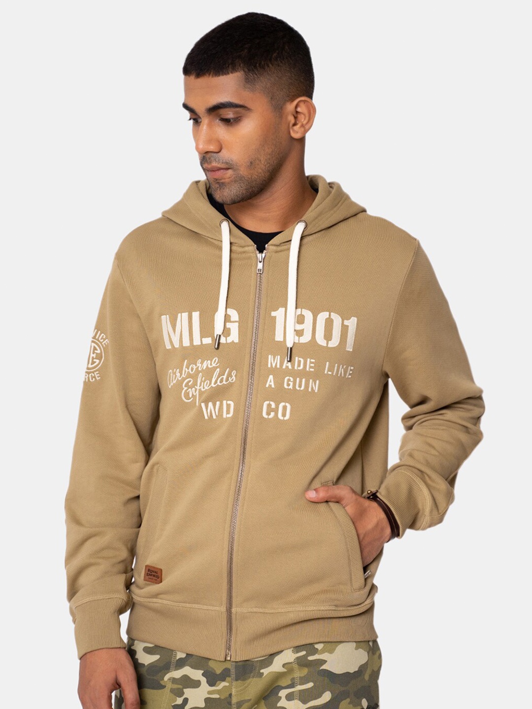 

Royal Enfield Men Brown Printed Hooded Sweatshirt